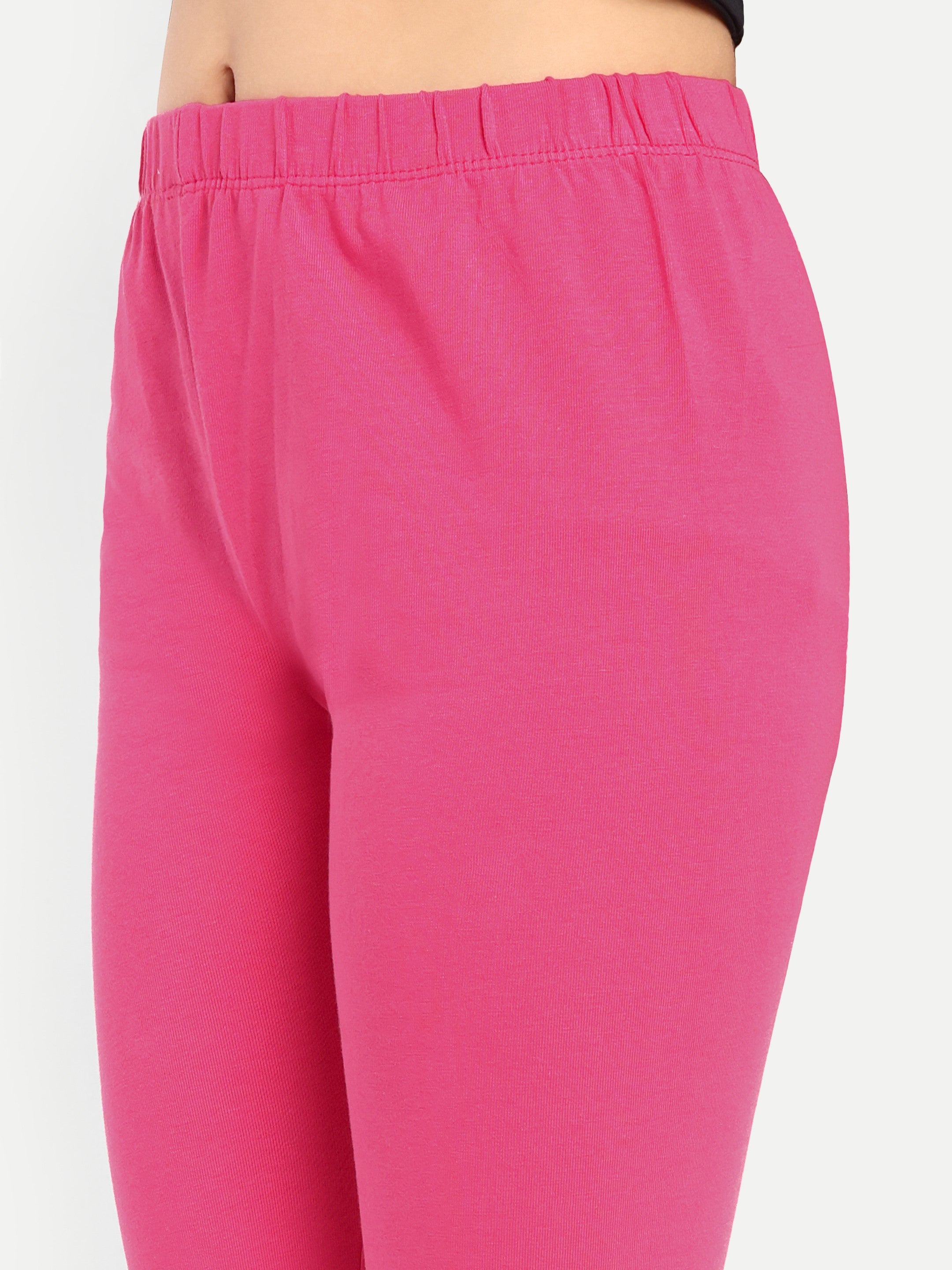 Cotton Lycra Knit Full Length Leggings Pack of 2 - Pink,Grey