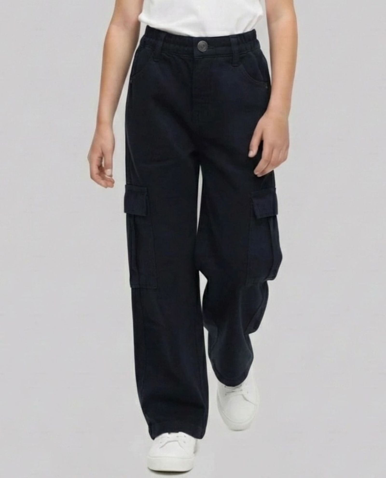 Cotton Denim Wide Leg Mid Rise Stretchable Jeans - Black