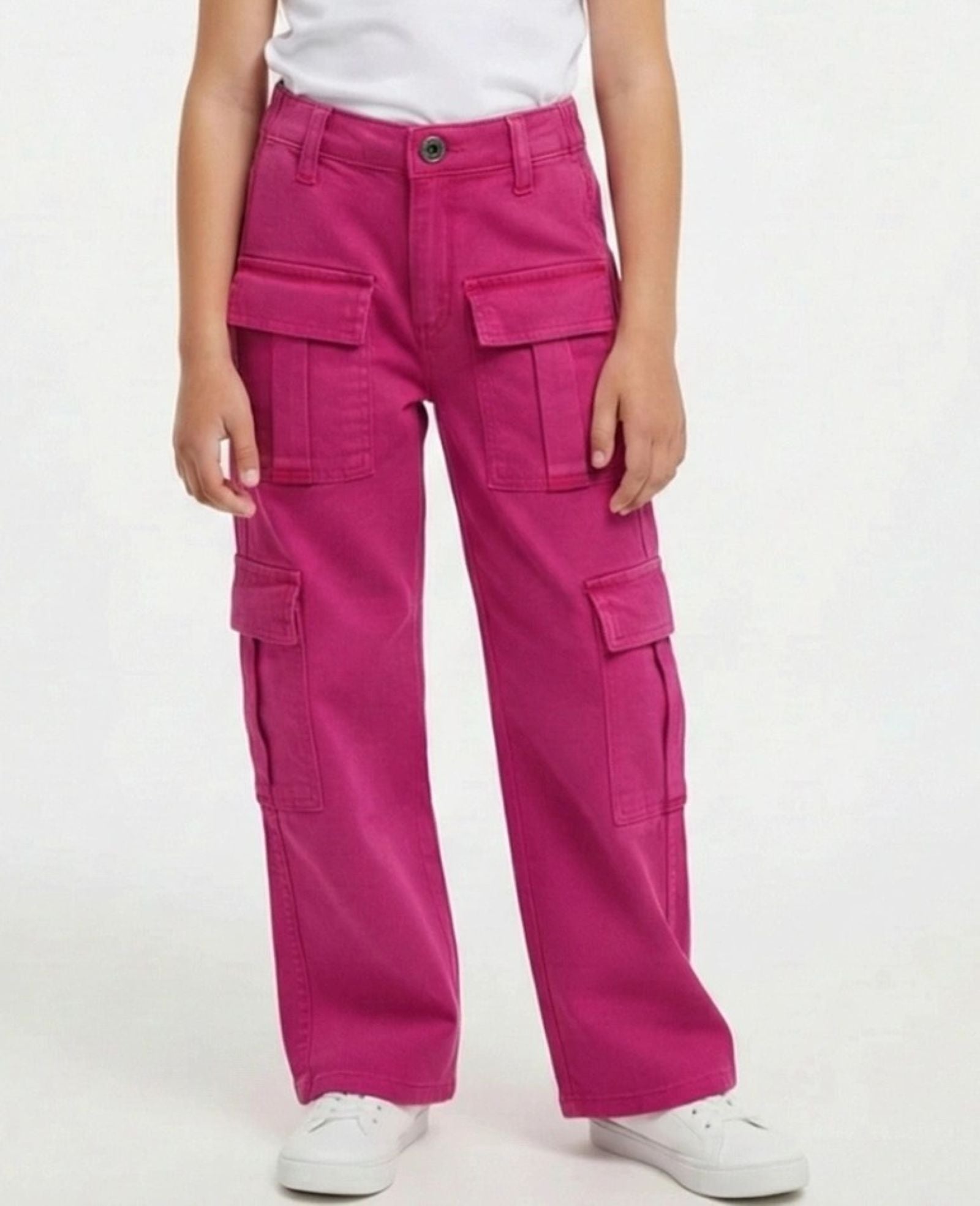 Cotton Denim Relaxed Fit Cargo Style Stretchable Jeans - Pink
