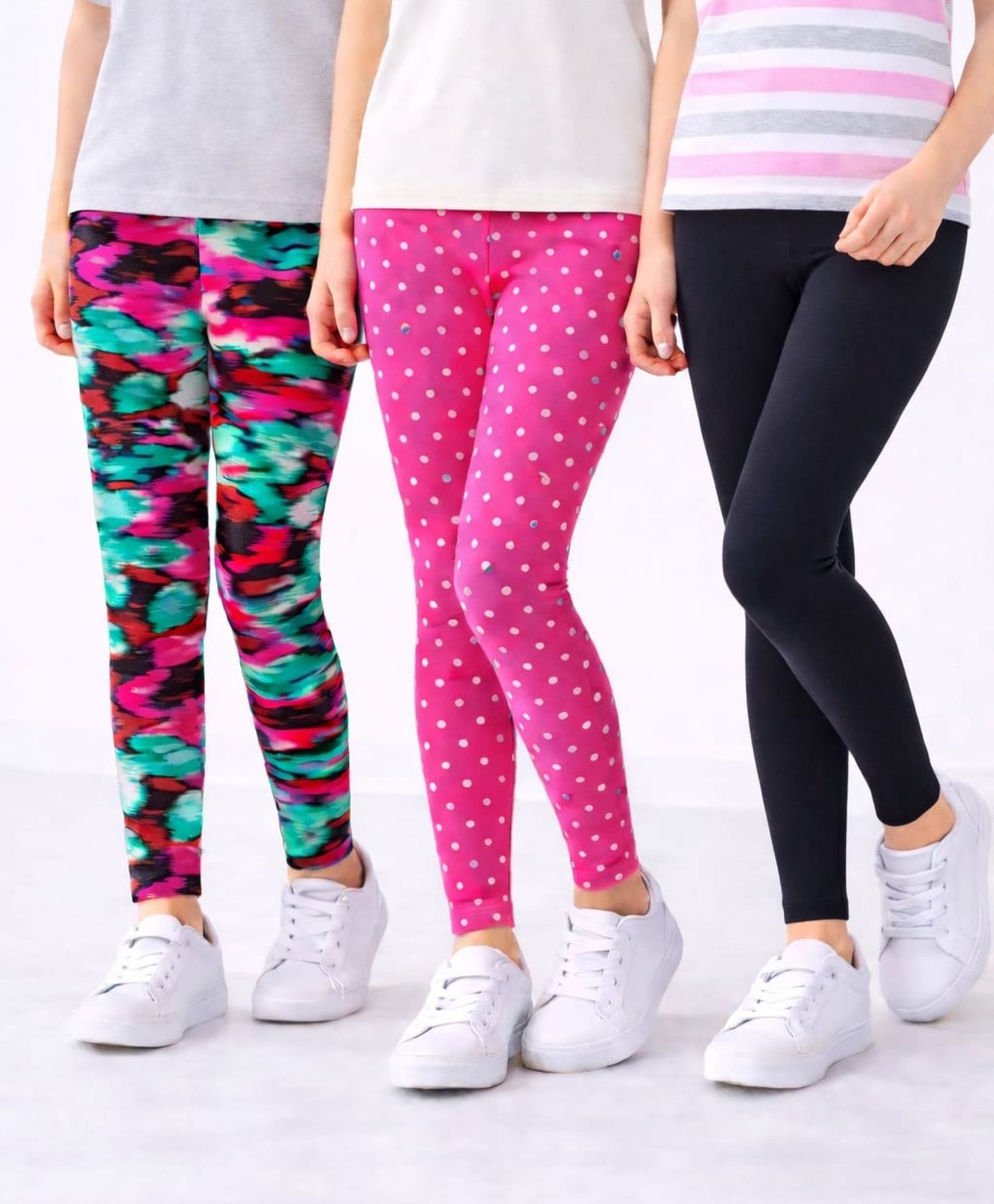Cotton Lycra Knit Full Length Leggings Pack of 3 - Multi,Black,Magenta