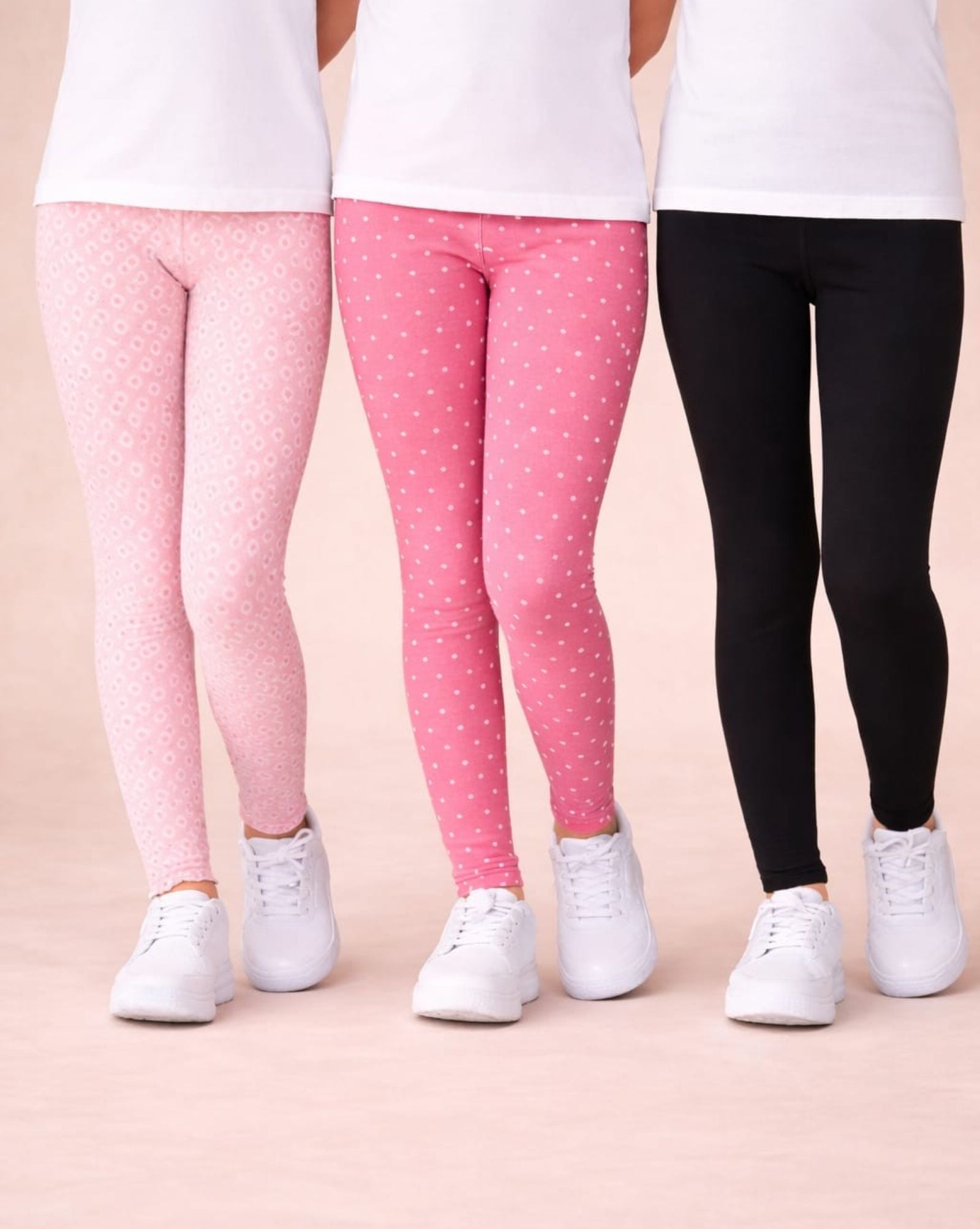 Cotton Lycra Knit Full Length Leggings Pack of 3 - Peach,Pink,Black