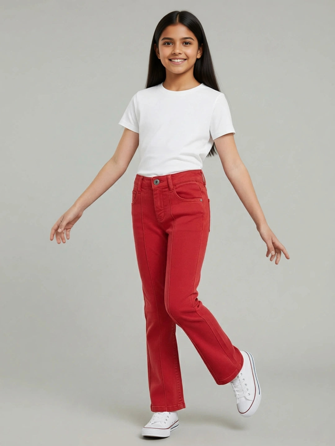 Cotton Denim Comfort Straight Fit Stretchable Jeans - Red