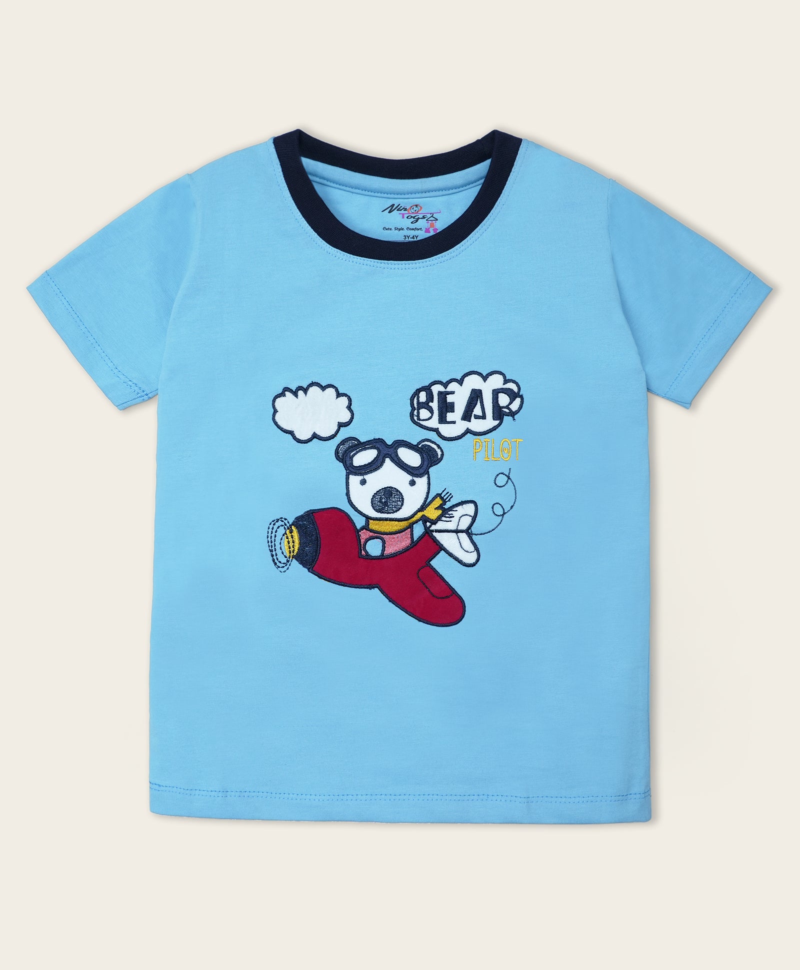 Cotton Jetplane Applique Half Sleeves Tee