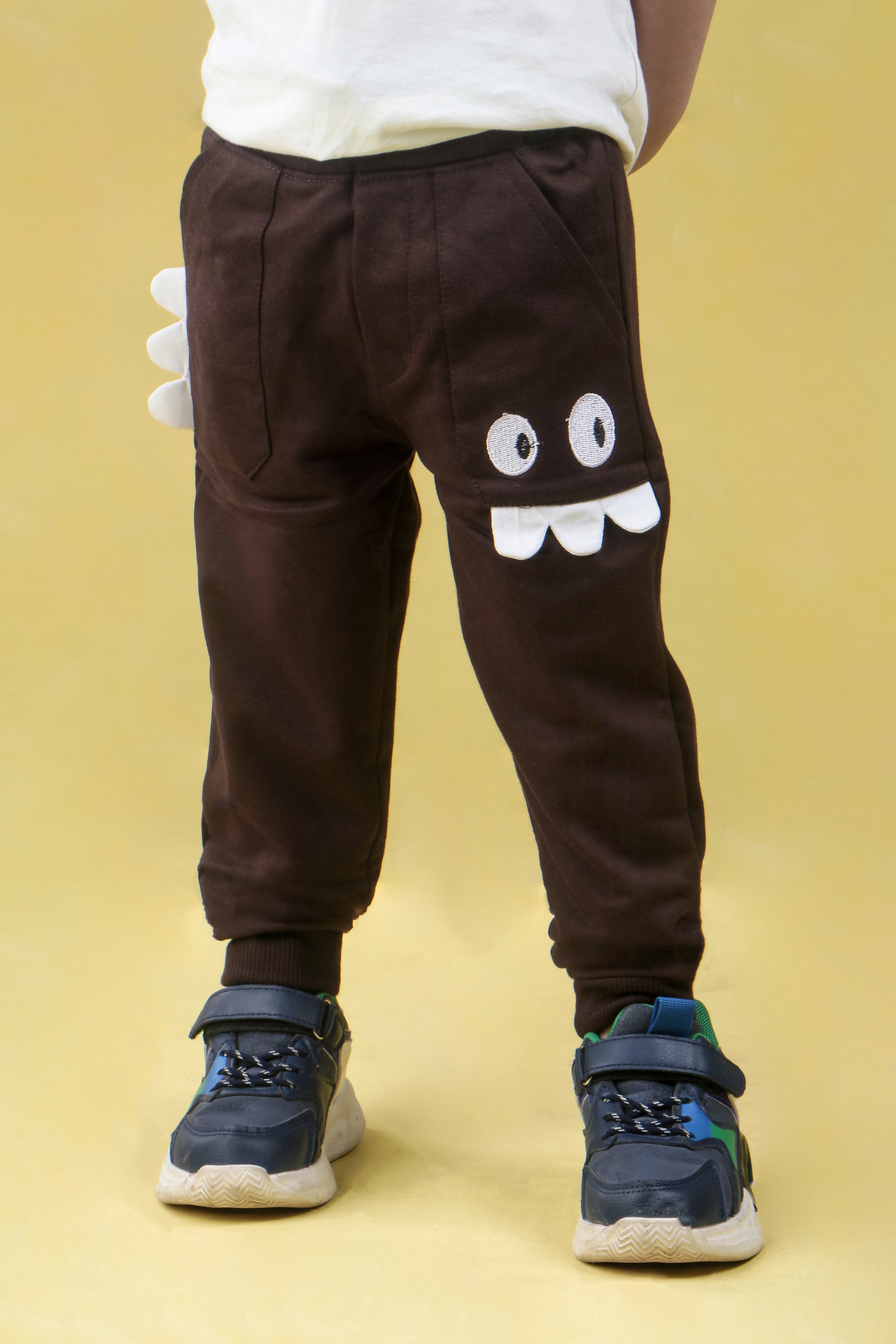 Cotton Loopknit Monster Pocket Joggers With Rib And Drawstring - Coffee Brown
