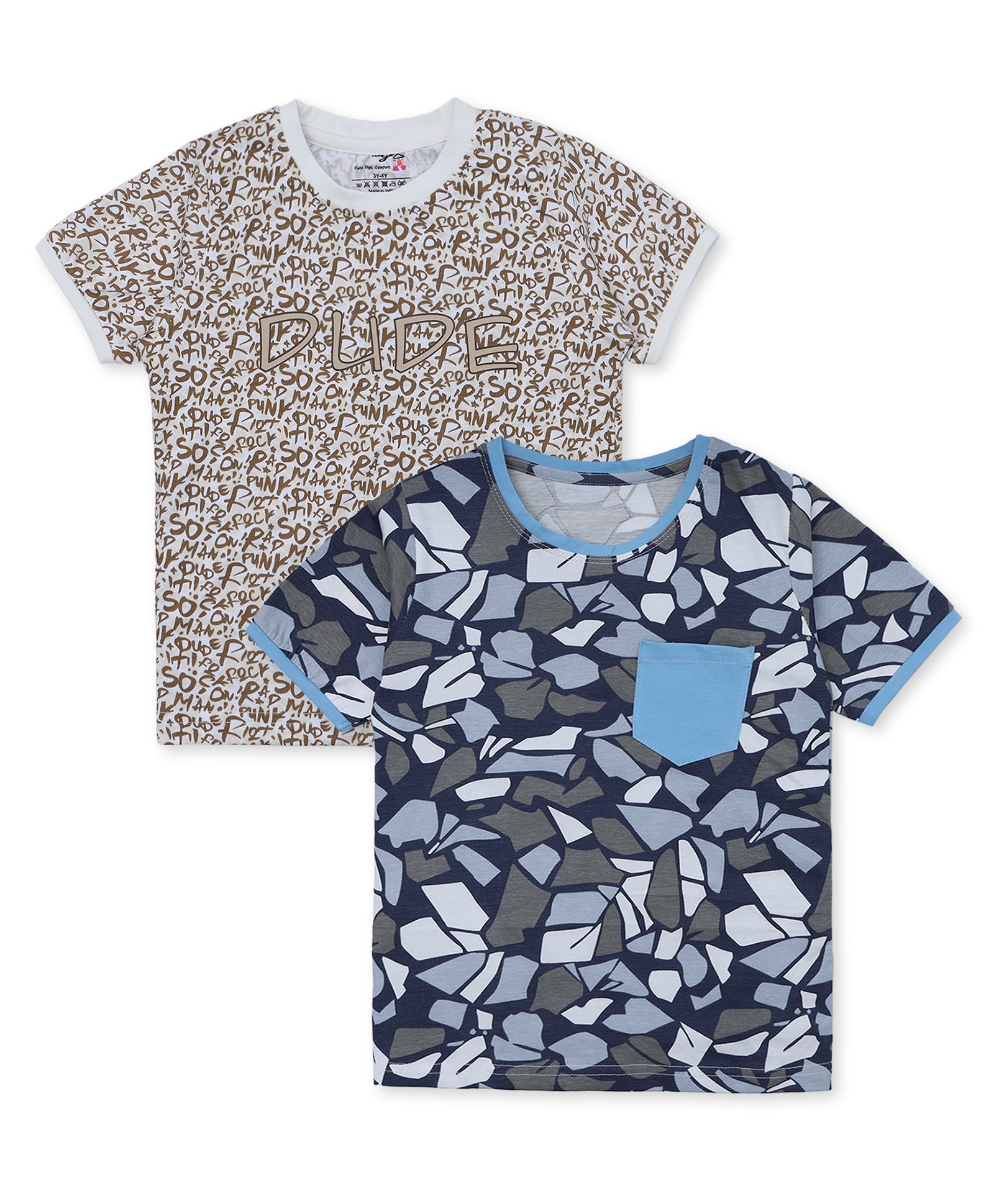 Pack of 2 Cotton Printed Half Sleeves Tees BB