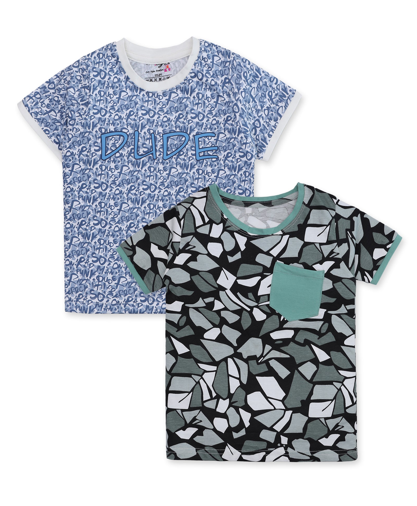 Pack of 2 Cotton Printed Half Sleeves Tees BG