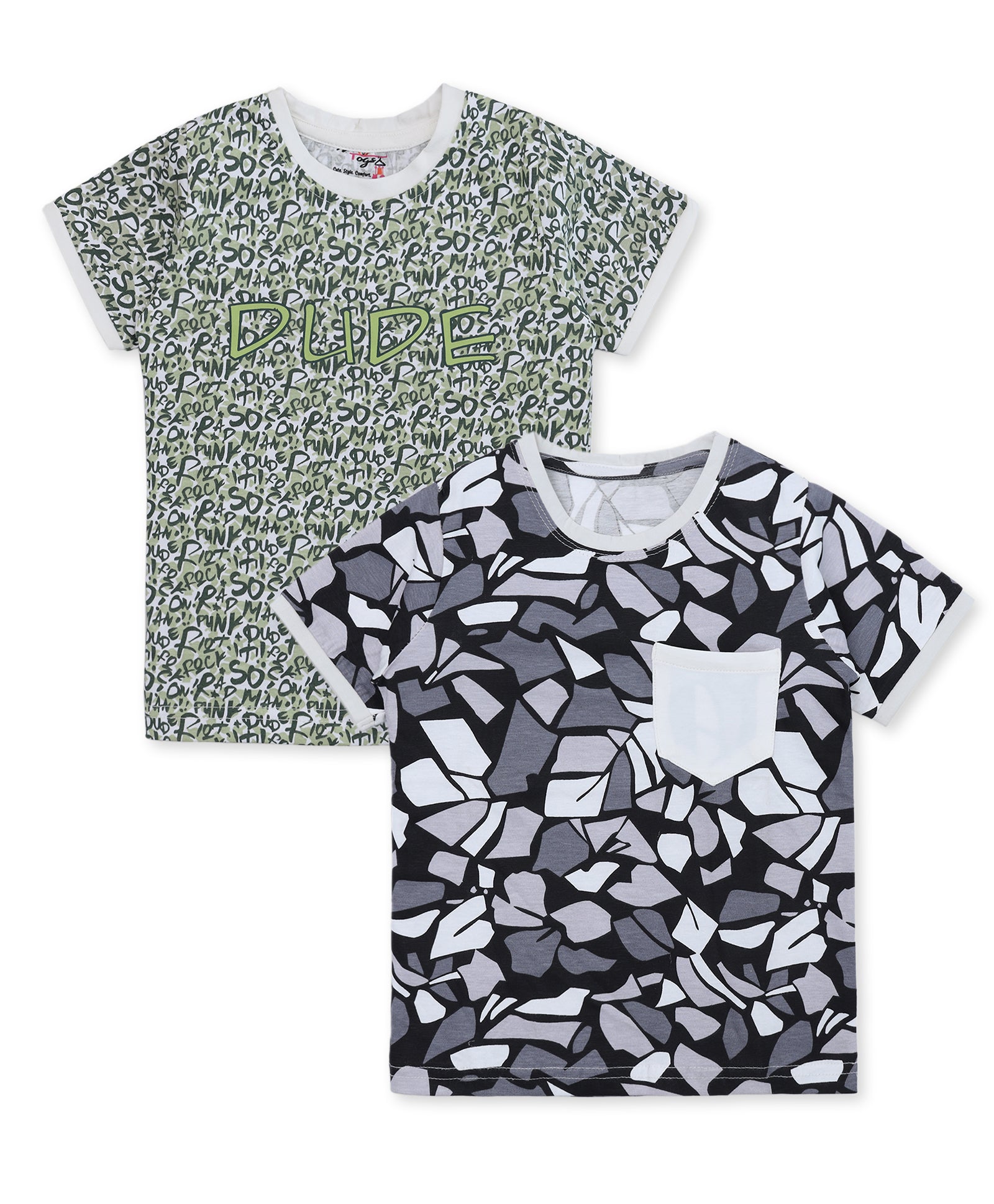 Pack of 2 Cotton Printed Half Sleeves Tees GB