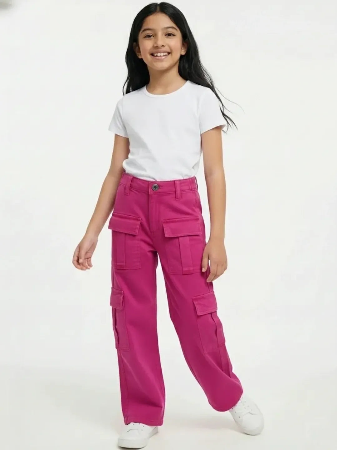 Cotton Denim Relaxed Fit Cargo Style Stretchable Jeans - Pink