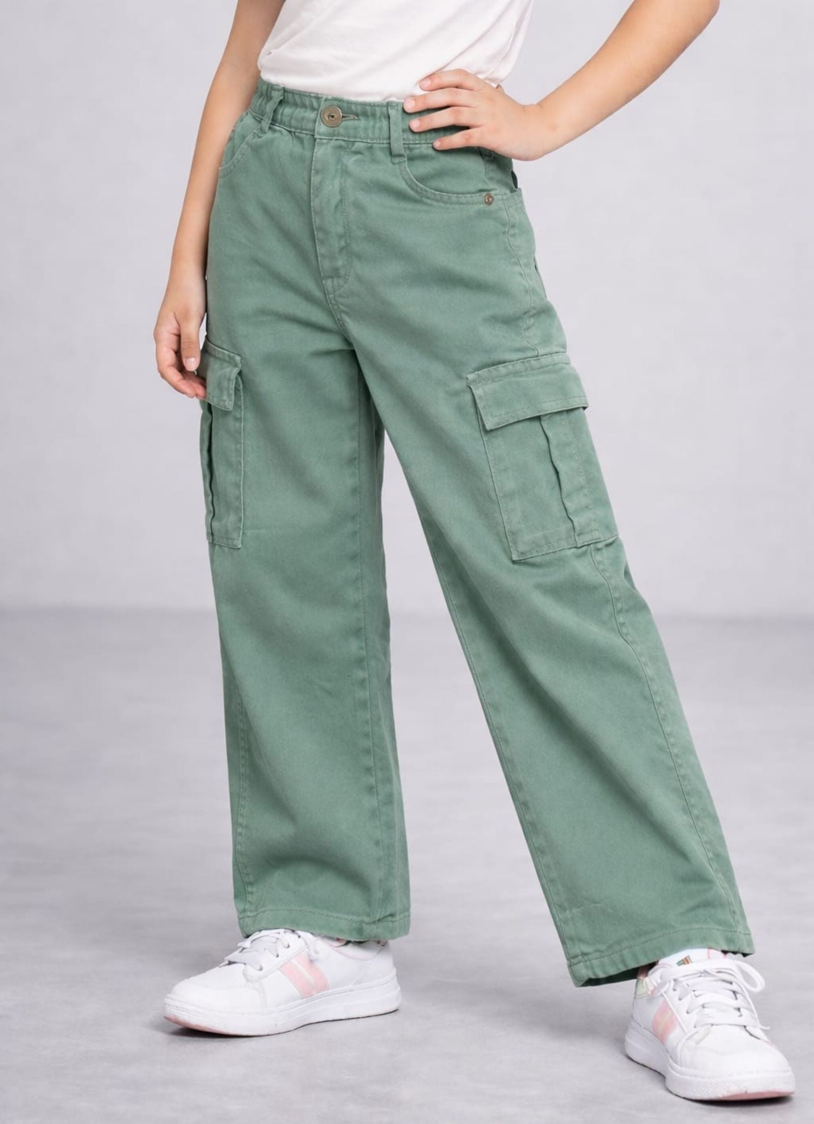 Cotton Denim Wide Leg Mid Rise Stretchable Jeans - Pastel Green