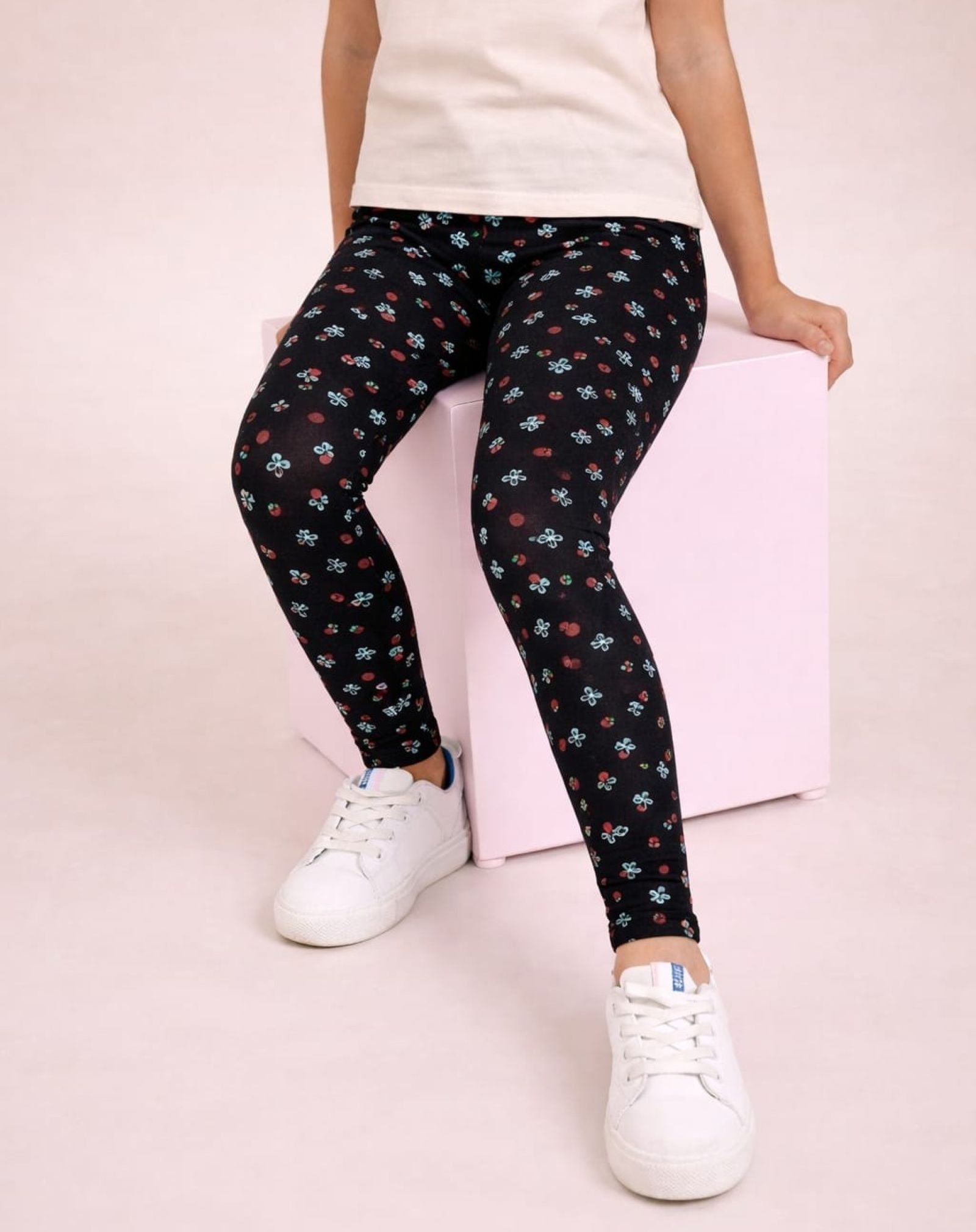 Cotton Lycra Knit Full Length Leggings Pack of 3 - Black,S.Green,D.Peach