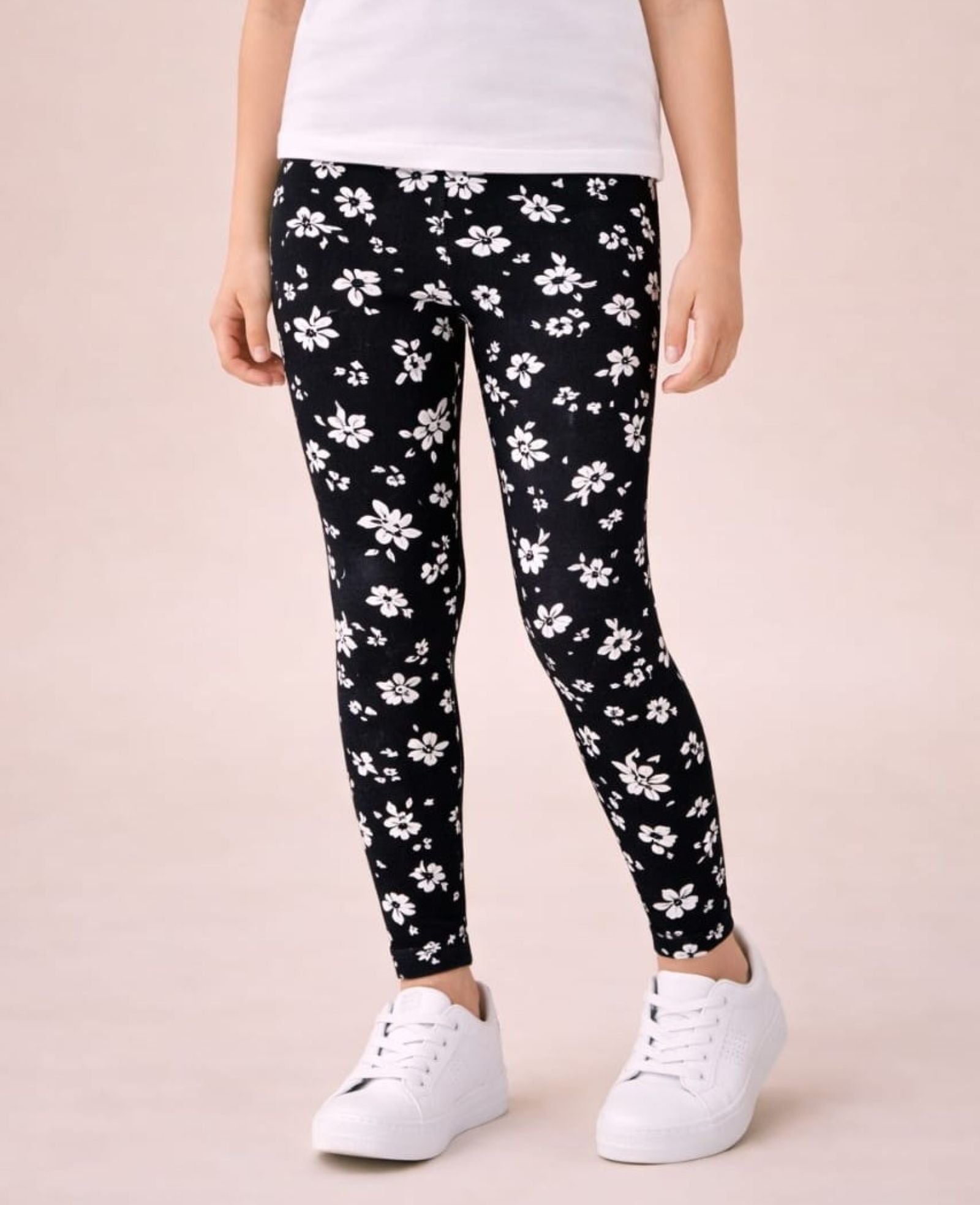 Cotton Lycra Knit Full Length Leggings Pack of 3 - Black,Peach,Red