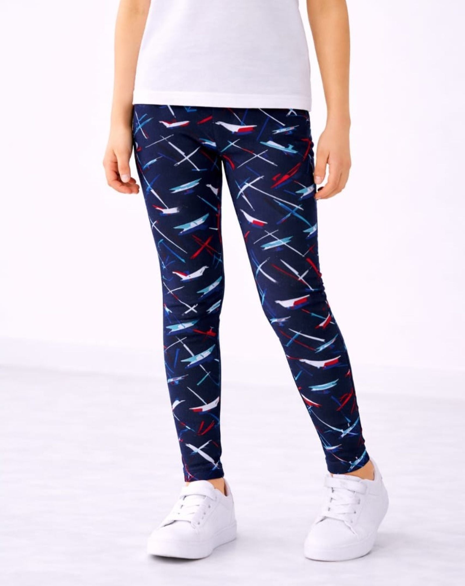 Cotton Lycra Knit Full Length Leggings Pack of 2 - Red,Navy