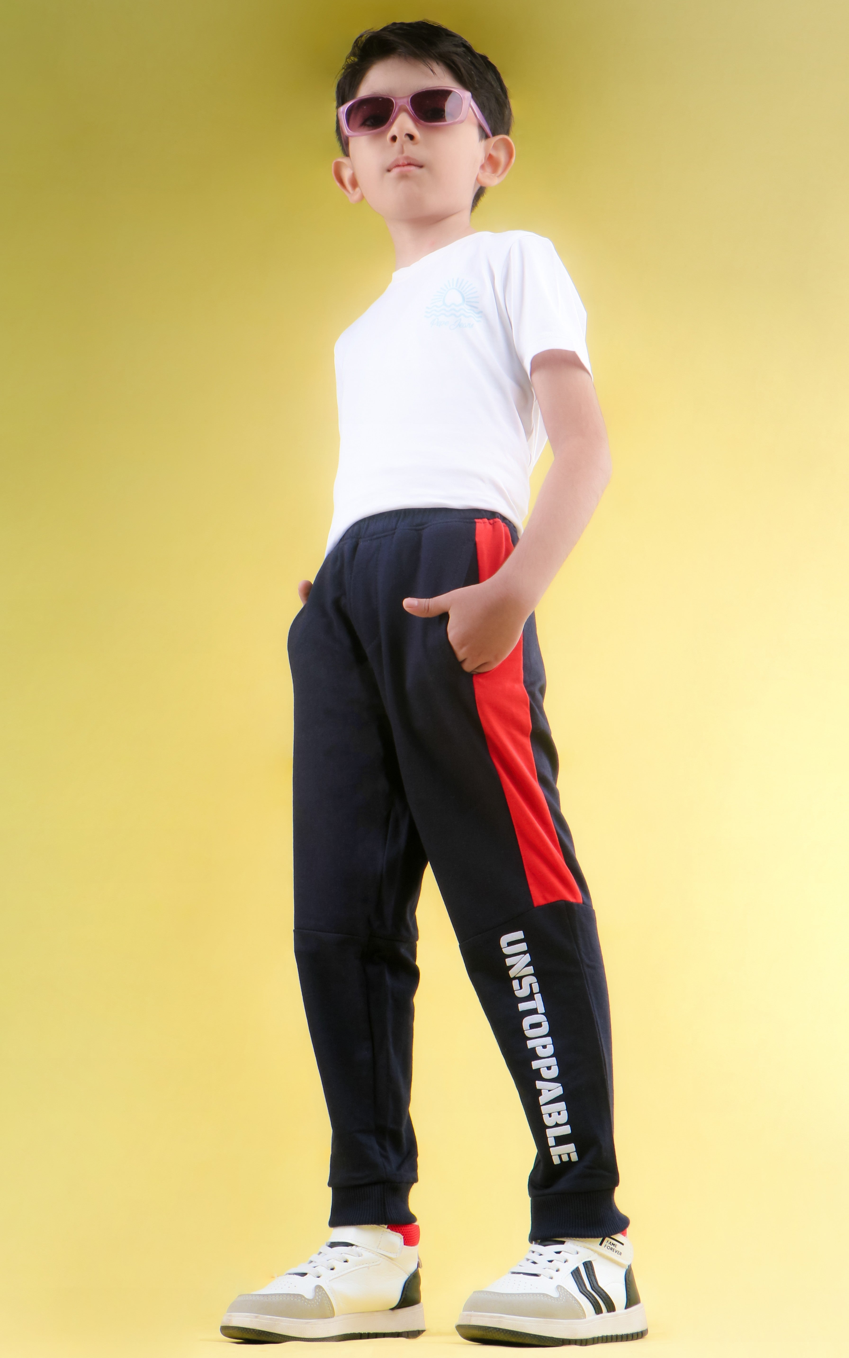 Cotton Loopknit Full Length Side Pattern Unstoppable Printed Joggers - Navy