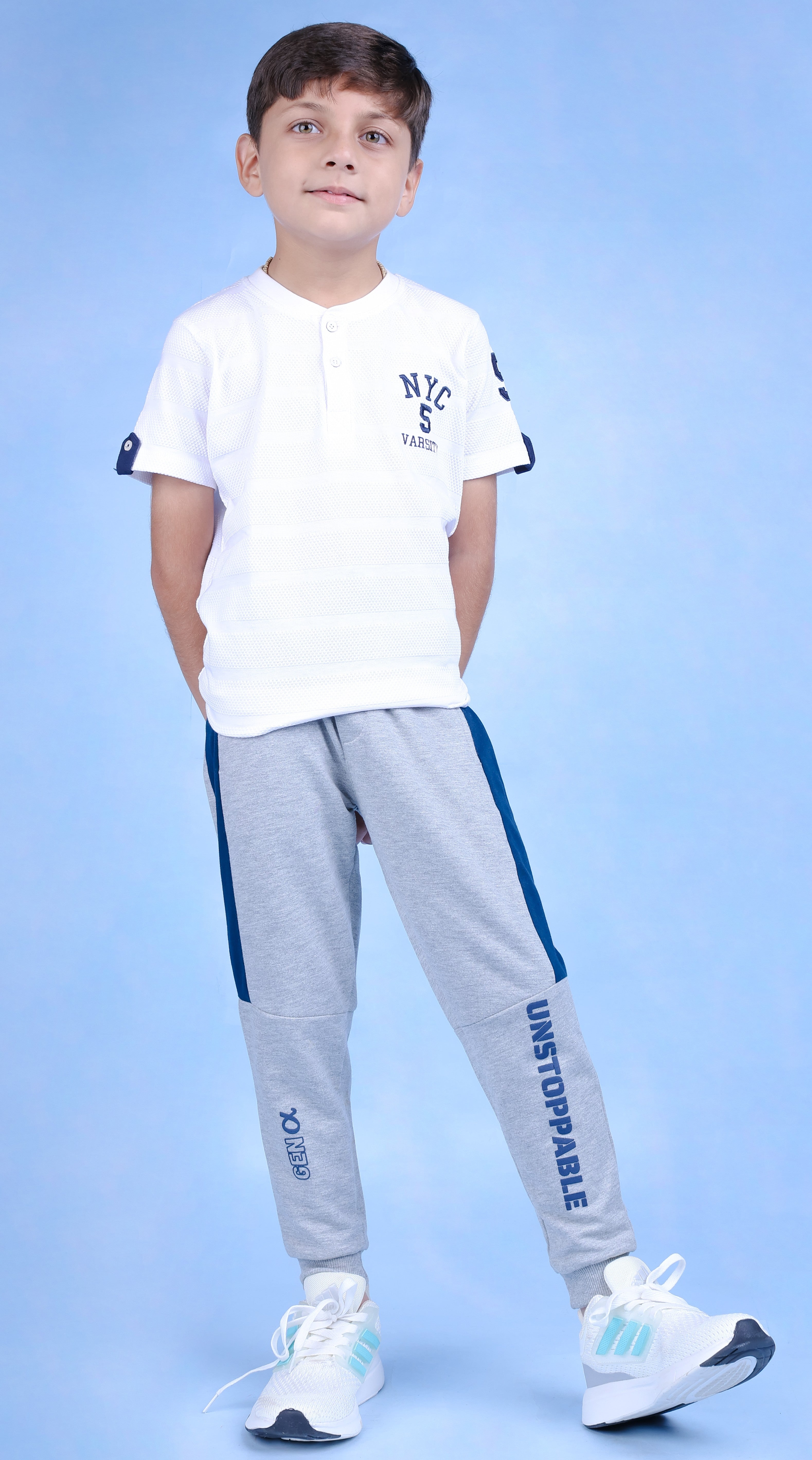 Cotton Loopknit Full Length Side Pattern Unstoppable Printed Joggers - Grey