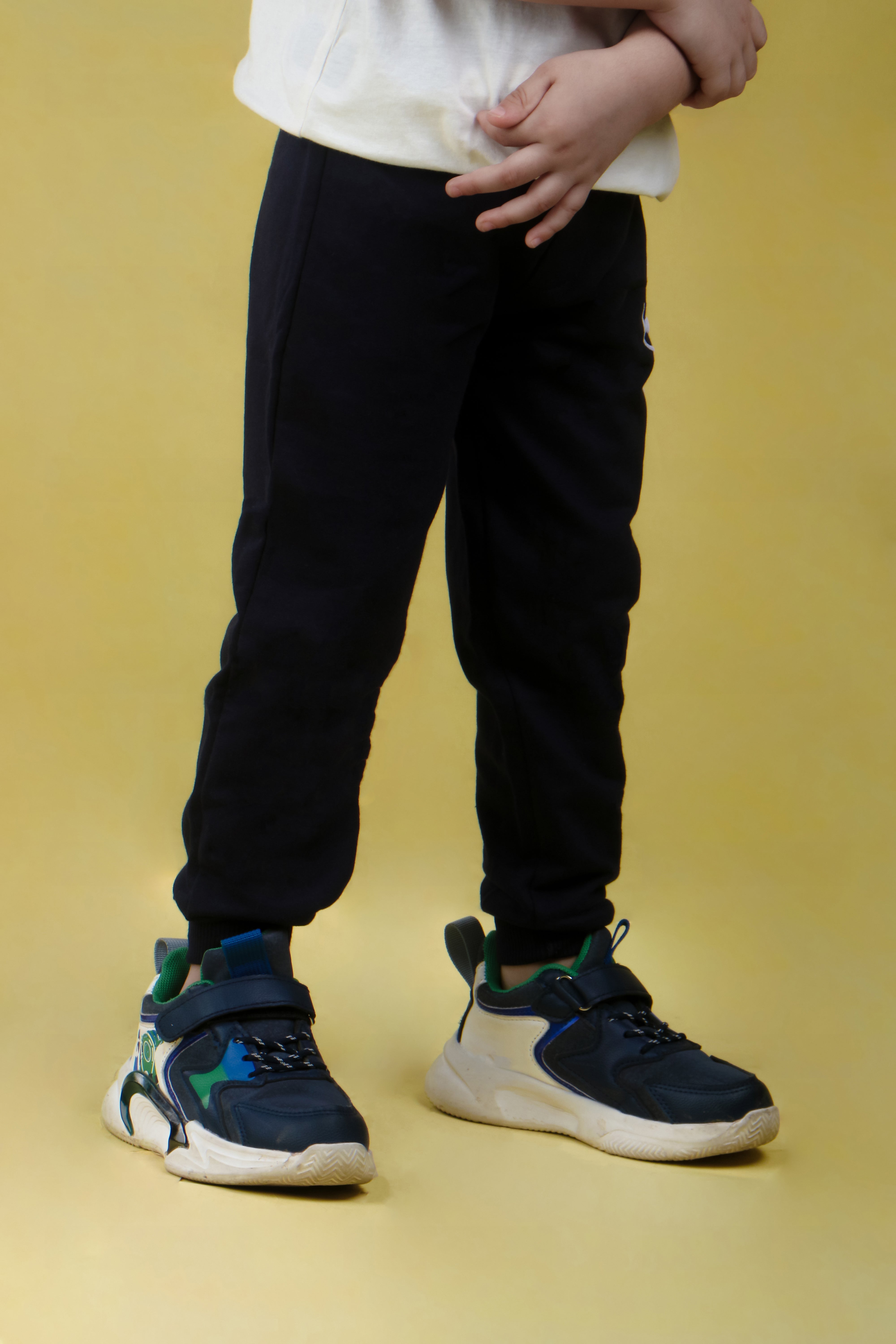 Cotton Loopknit Dino Printed Joggers With Rib And Drawstring - Navy