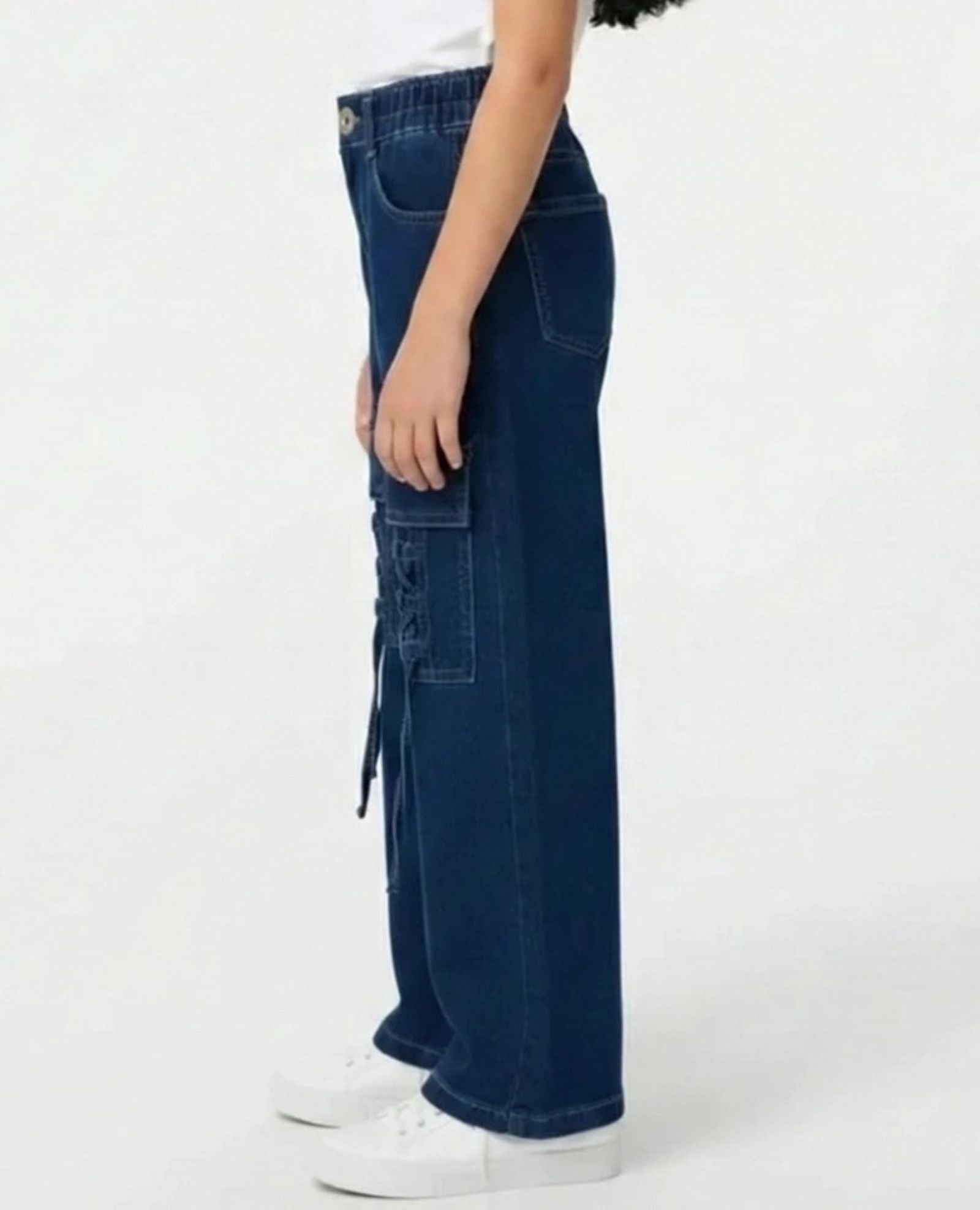 Cotton Denim Straight Fit Cargo Style Stretchable Jeans - Blue