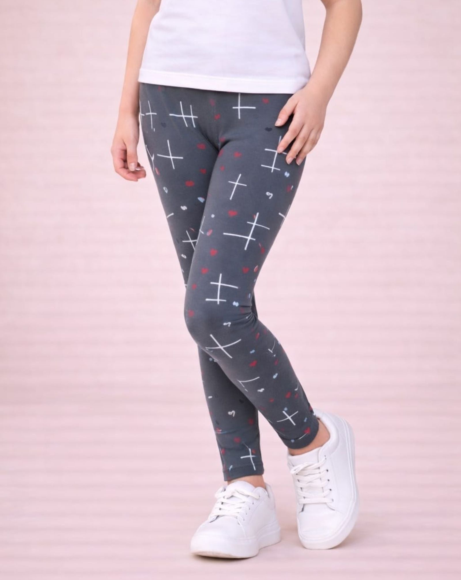 Cotton Lycra Knit Full Length Leggings Pack of 2 - Pink,Grey