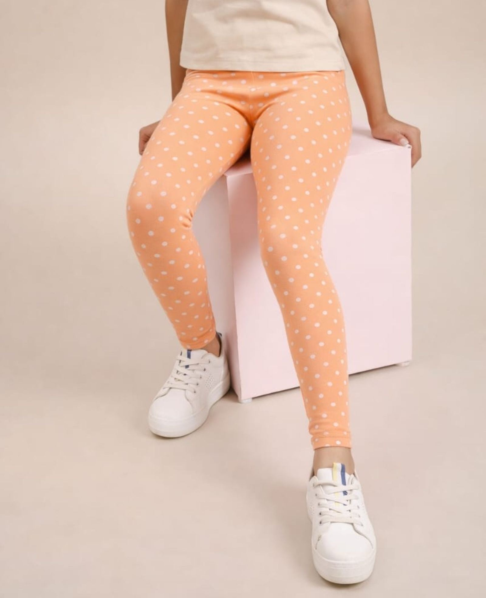 Cotton Lycra Knit Full Length Leggings Pack of 3 - Black,Peach,Red