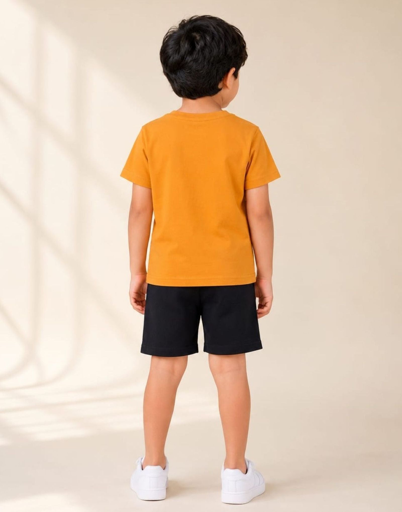 Cotton Knit Lycra Half Sleeves HD Printed Tee and Shorts Set - Orange & Black