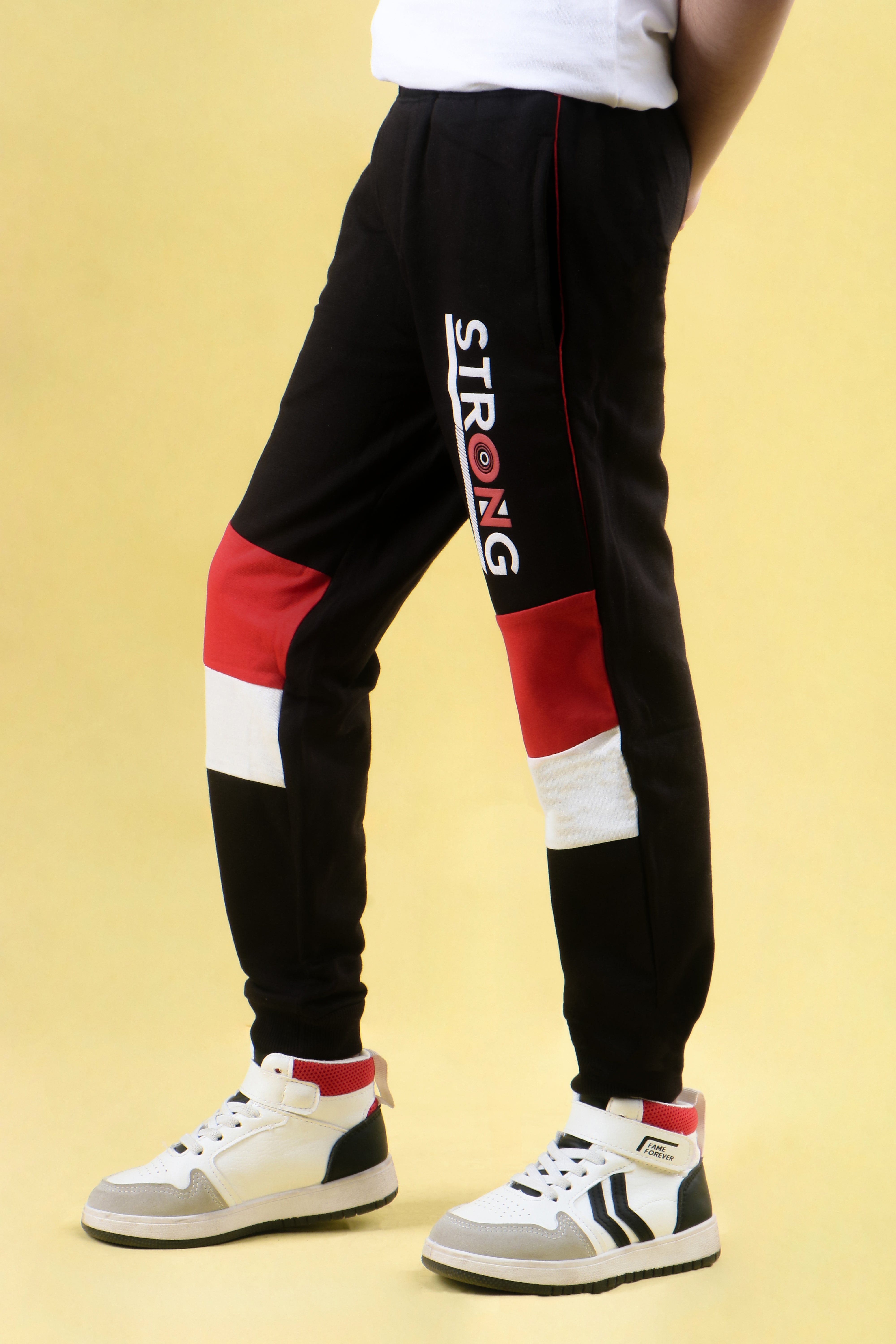 Cotton Loopknit Full Length Fancy Pattern Stay Strong Printed Joggers - Black