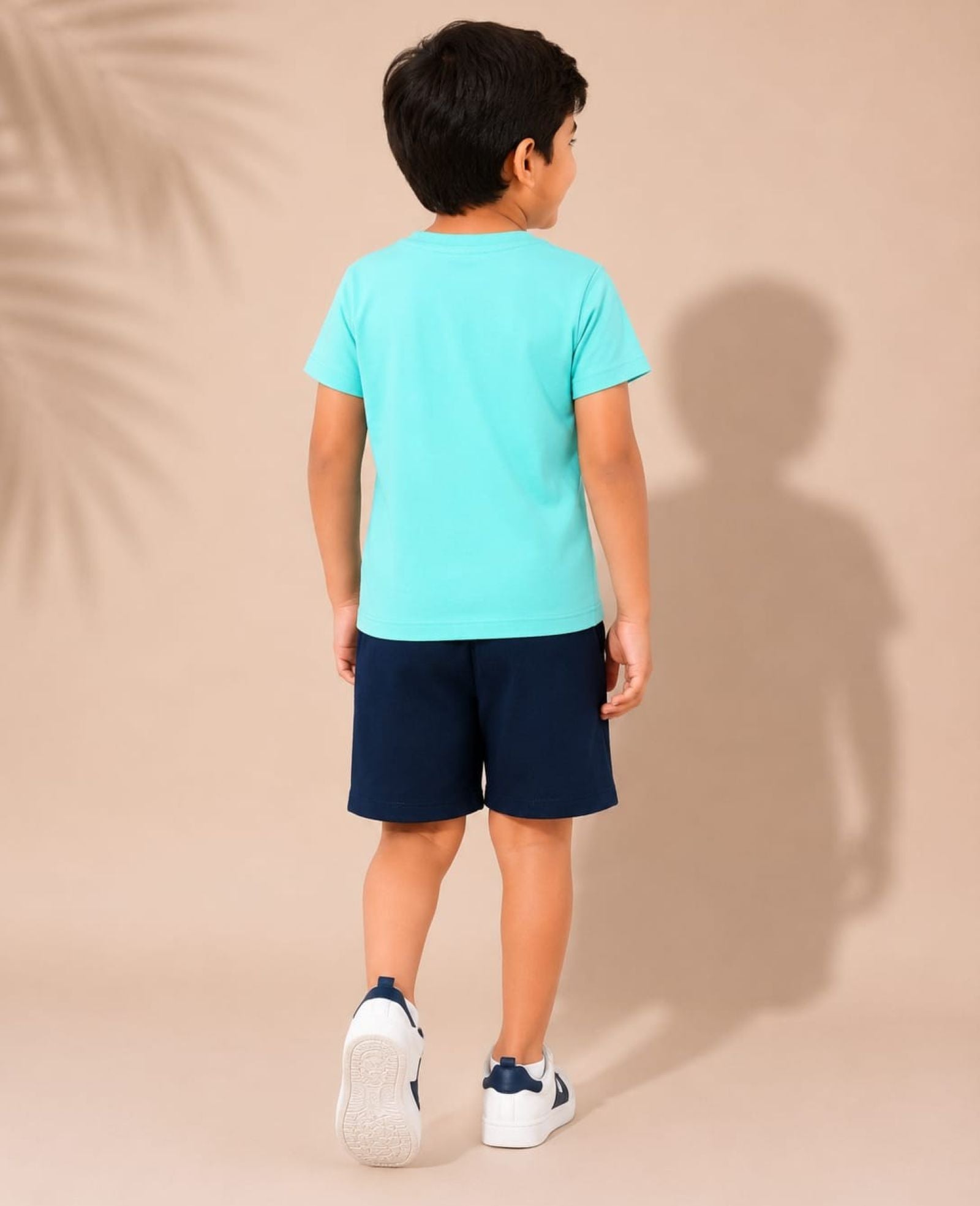 Cotton Knit Lycra Half Sleeves Printed Tee and Shorts Set - Seagreen & Navy