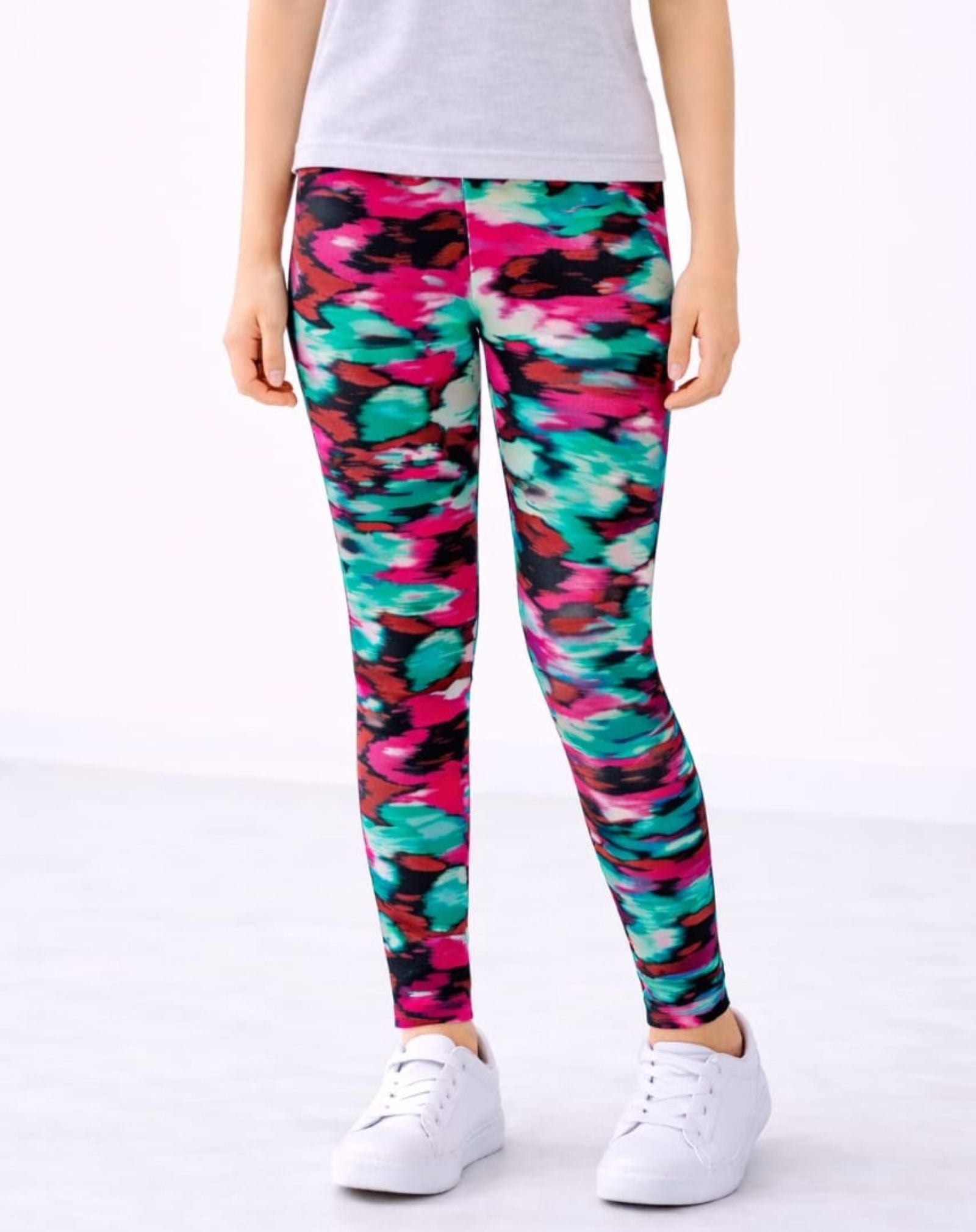 Cotton Lycra Knit Full Length Leggings Pack of 3 - Multi,Black,Magenta