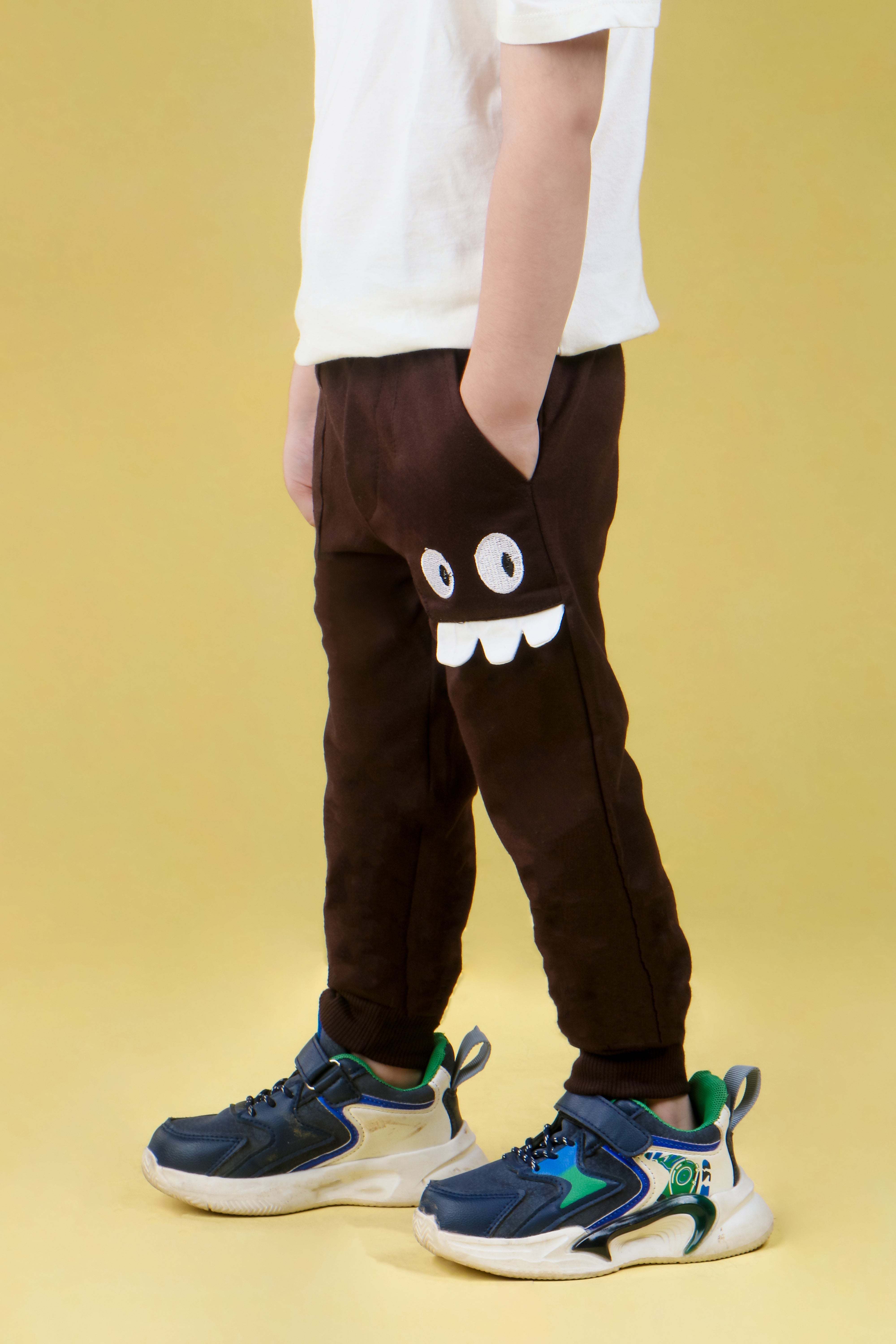 Cotton Loopknit Monster Pocket Joggers With Rib And Drawstring - Coffee Brown