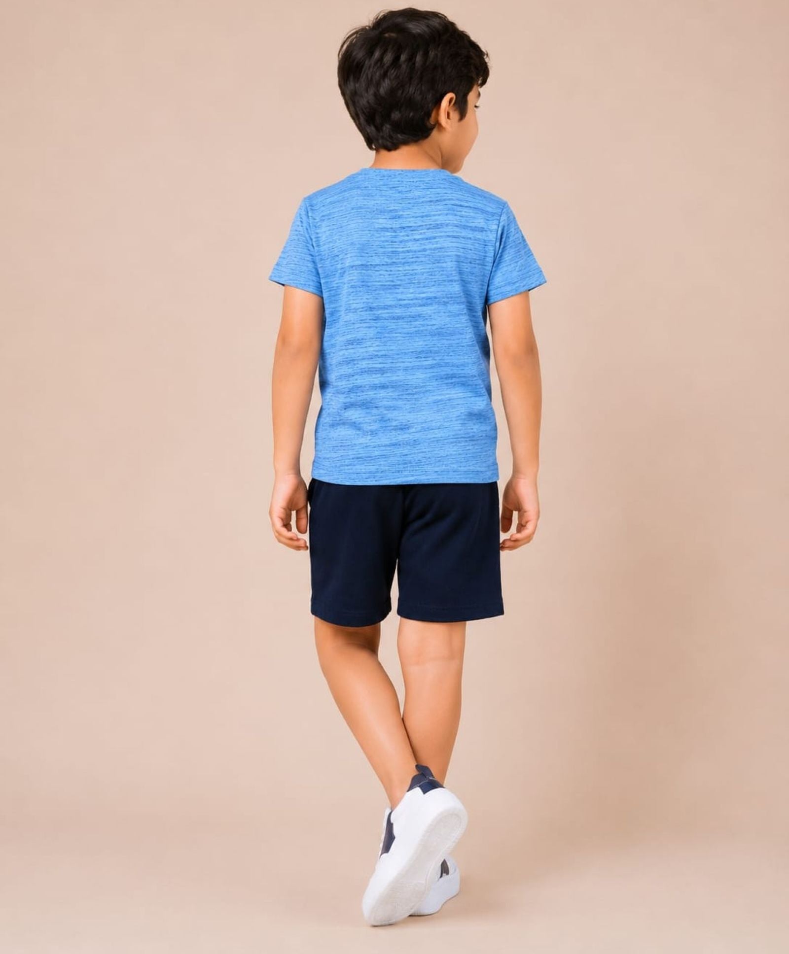 Cotton Knit Lycra Half Sleeves Wild One Printed Tee and Shorts Set - SkyBlue & Navy