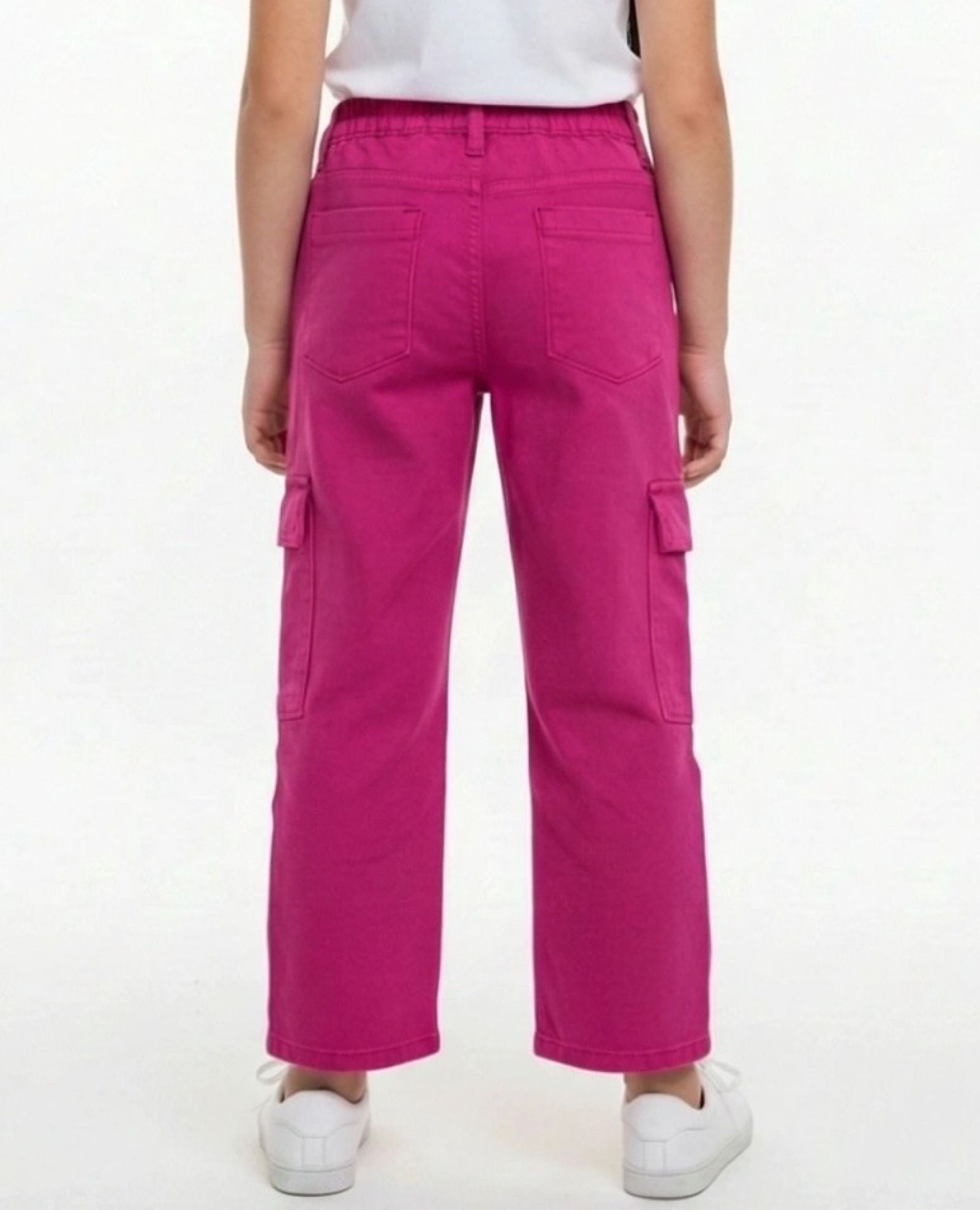 Cotton Denim Relaxed Fit Cargo Style Stretchable Jeans - Pink