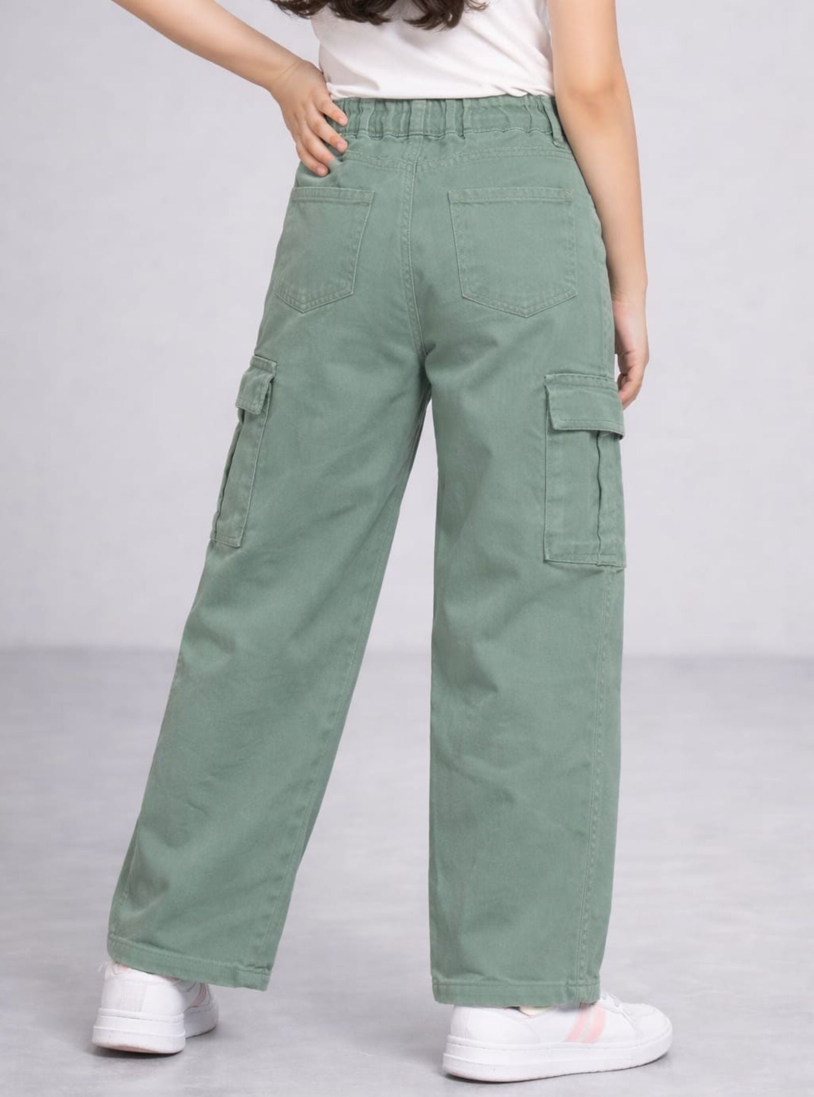 Cotton Denim Wide Leg Mid Rise Stretchable Jeans - Pastel Green