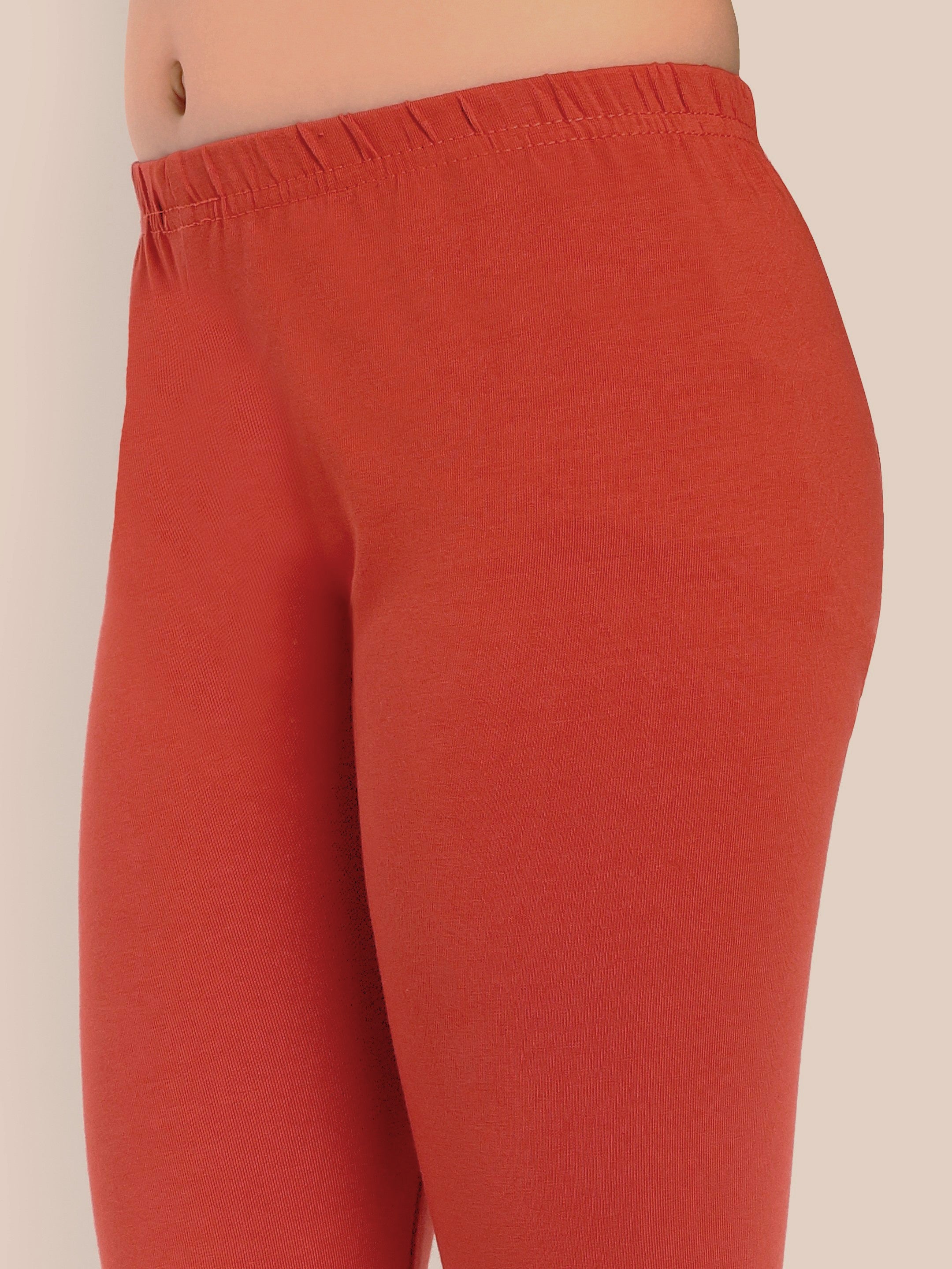 Cotton Lycra Knit Full Length Leggings Pack of 2 - Red,Navy