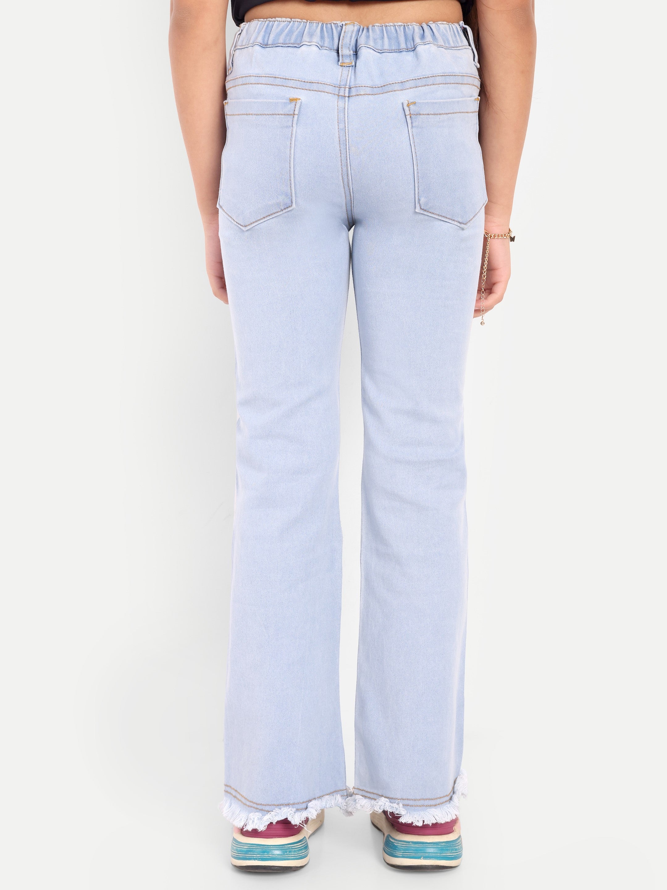 Stretchable Flared Jeans with Rhinestone Stars