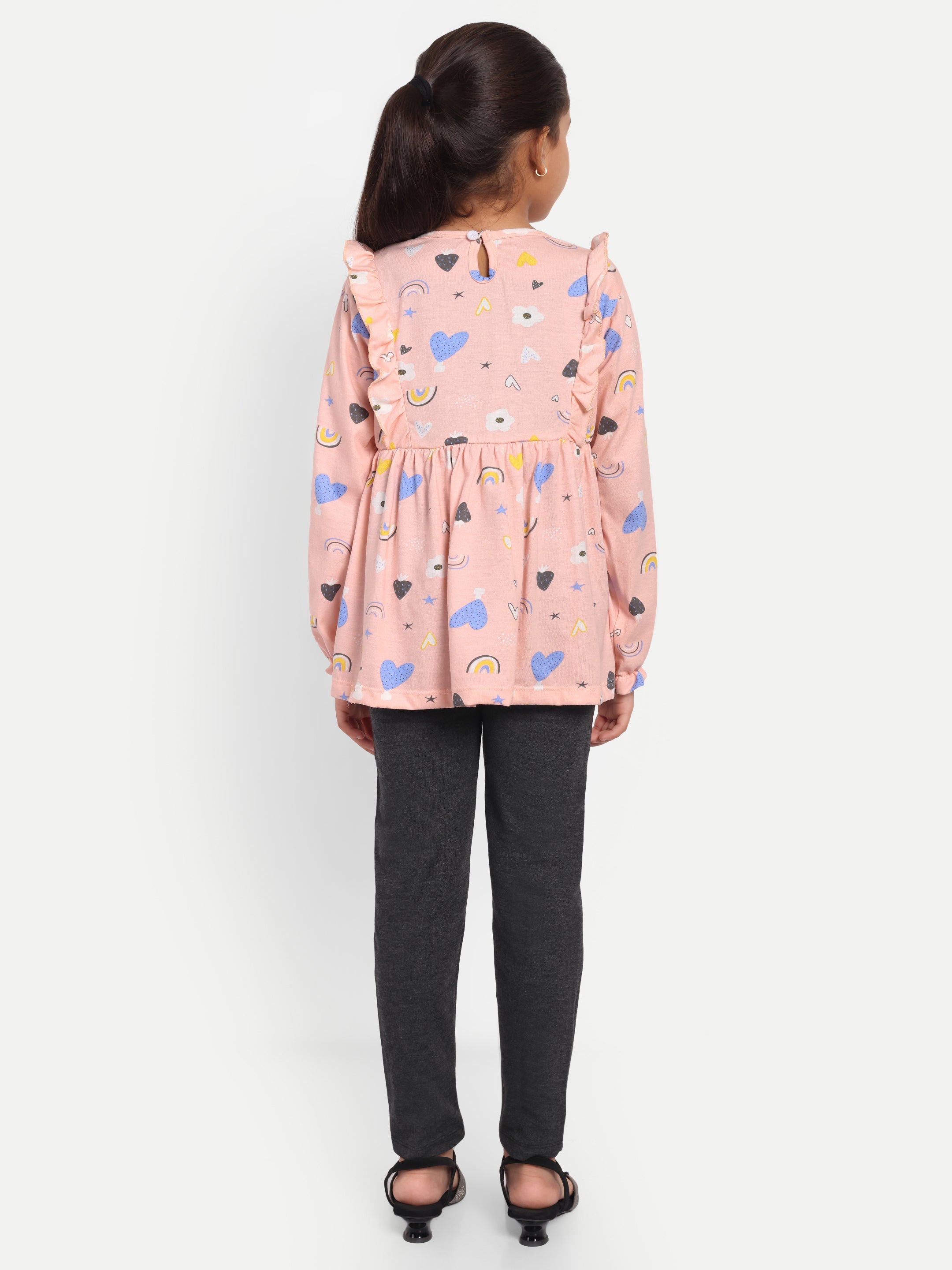 Cotton Knit Full Sleeves Rainbow Printed Peplum Top and Lounge Pant