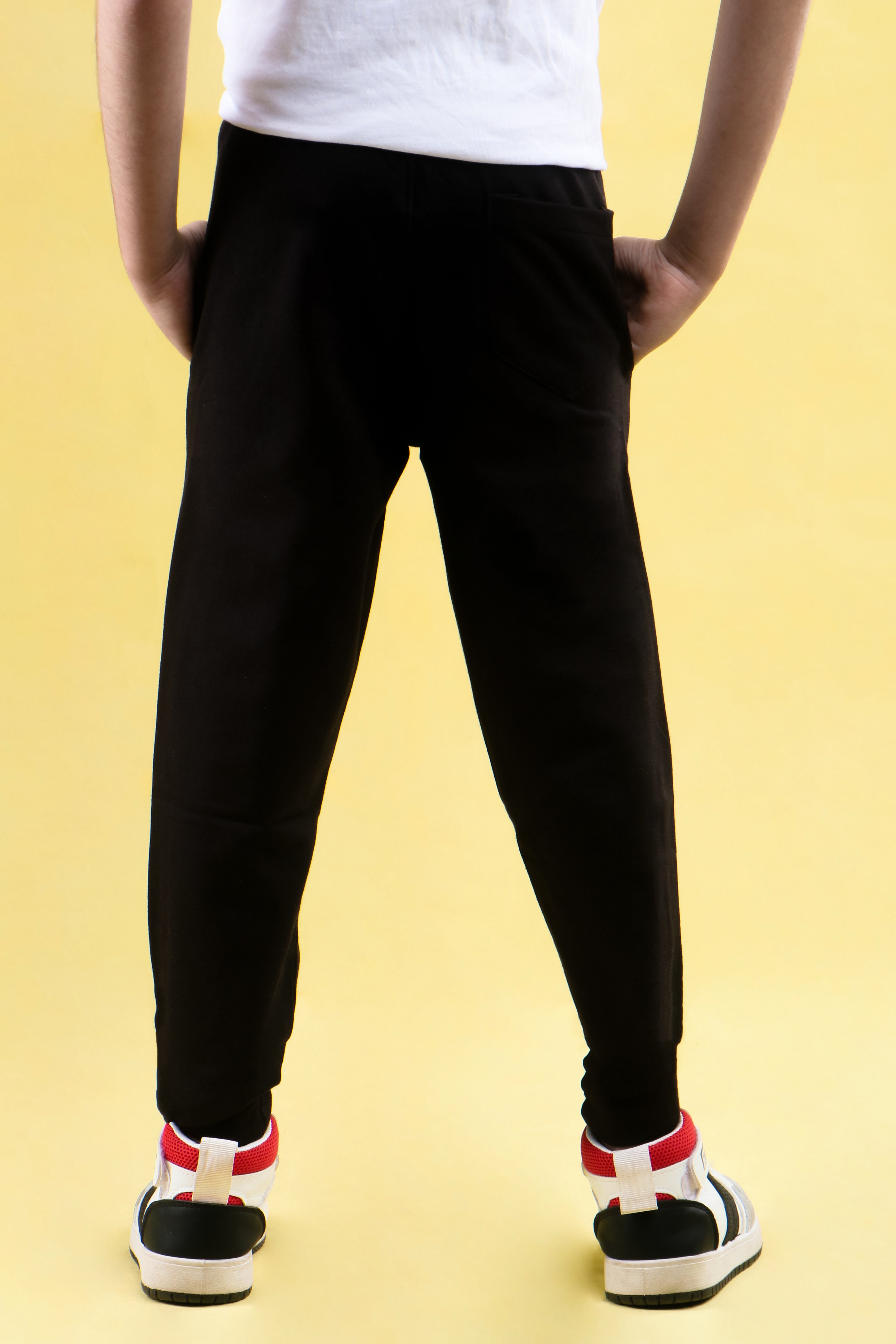 Cotton Loopknit Full Length Puff Lines Gen Alpha Printed Joggers - Black