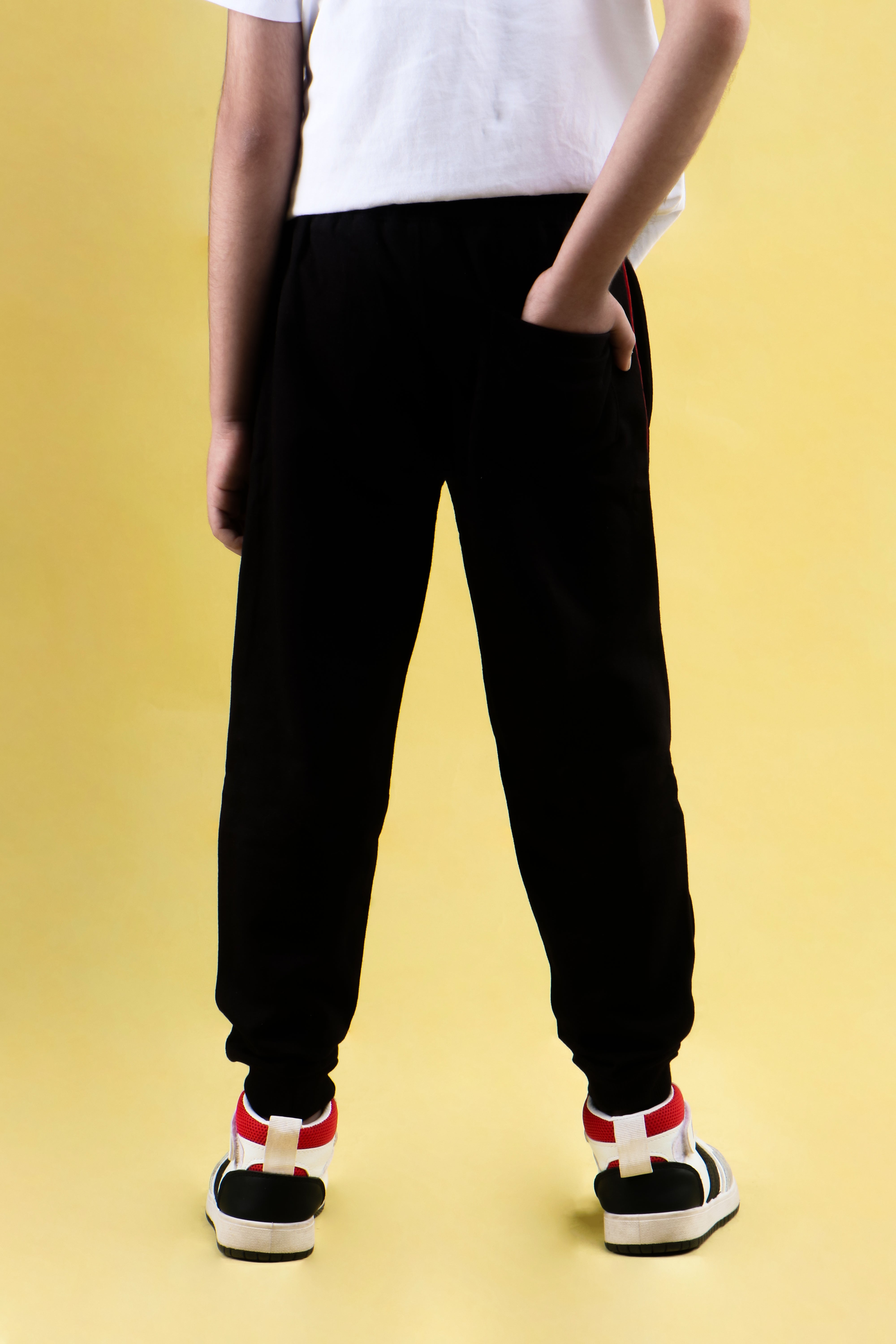 Cotton Loopknit Full Length Fancy Pattern Stay Strong Printed Joggers - Black