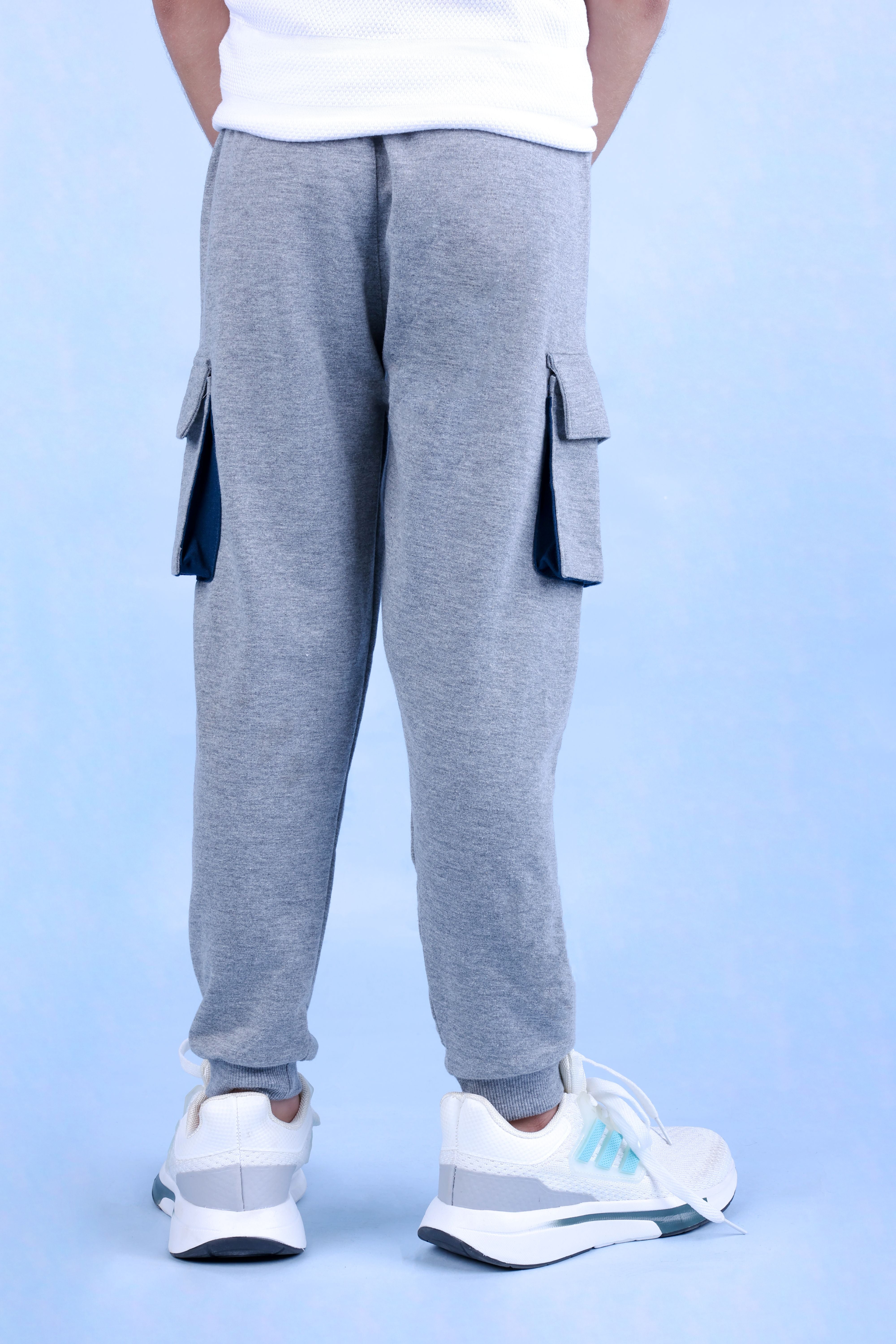 Cotton Looper Full Length Fancy Box Pocketed Gen Alpha Printed Joggers - Grey