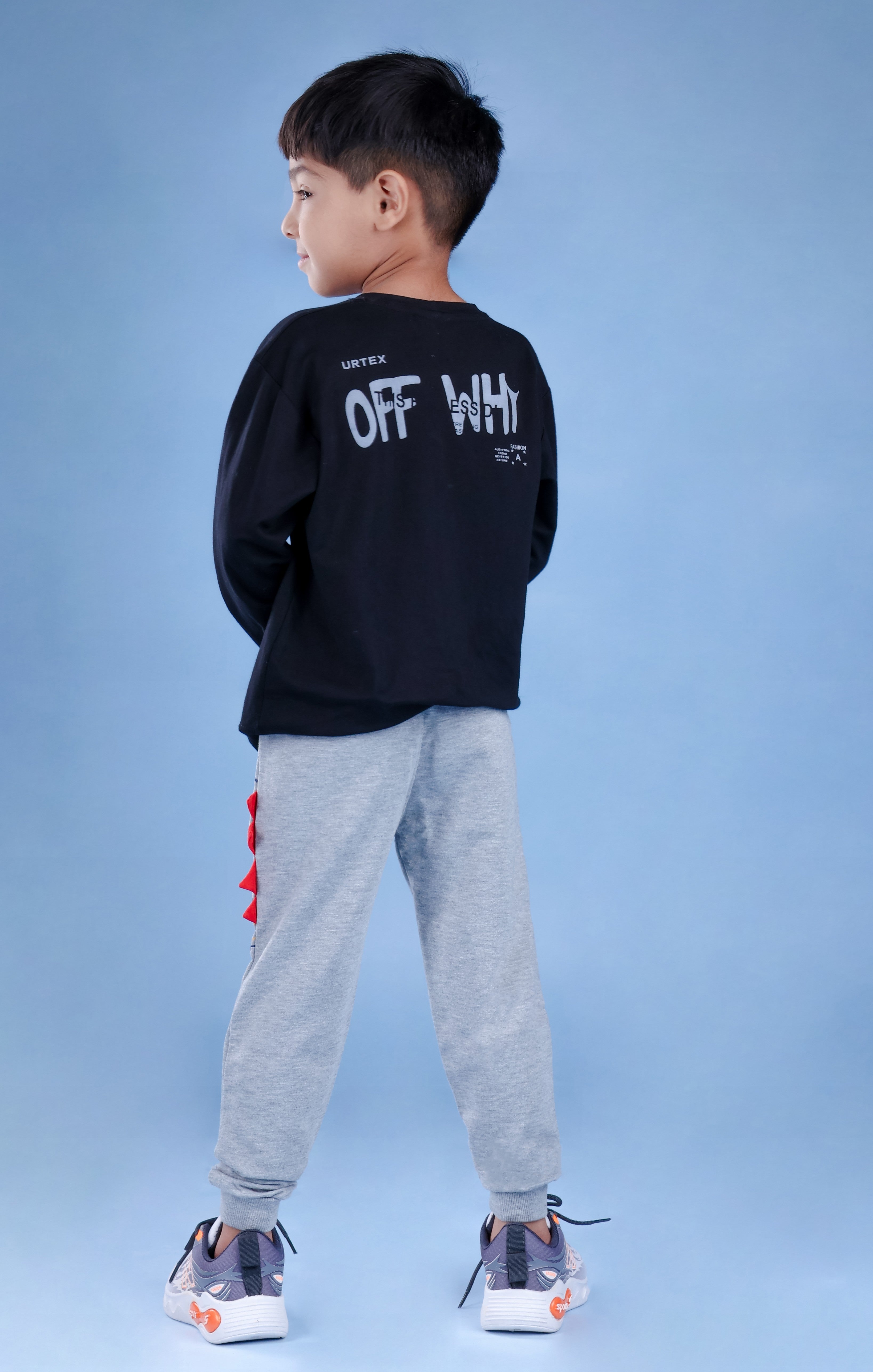 Cotton Loopknit Dino Printed Joggers With Rib And Drawstring - Grey