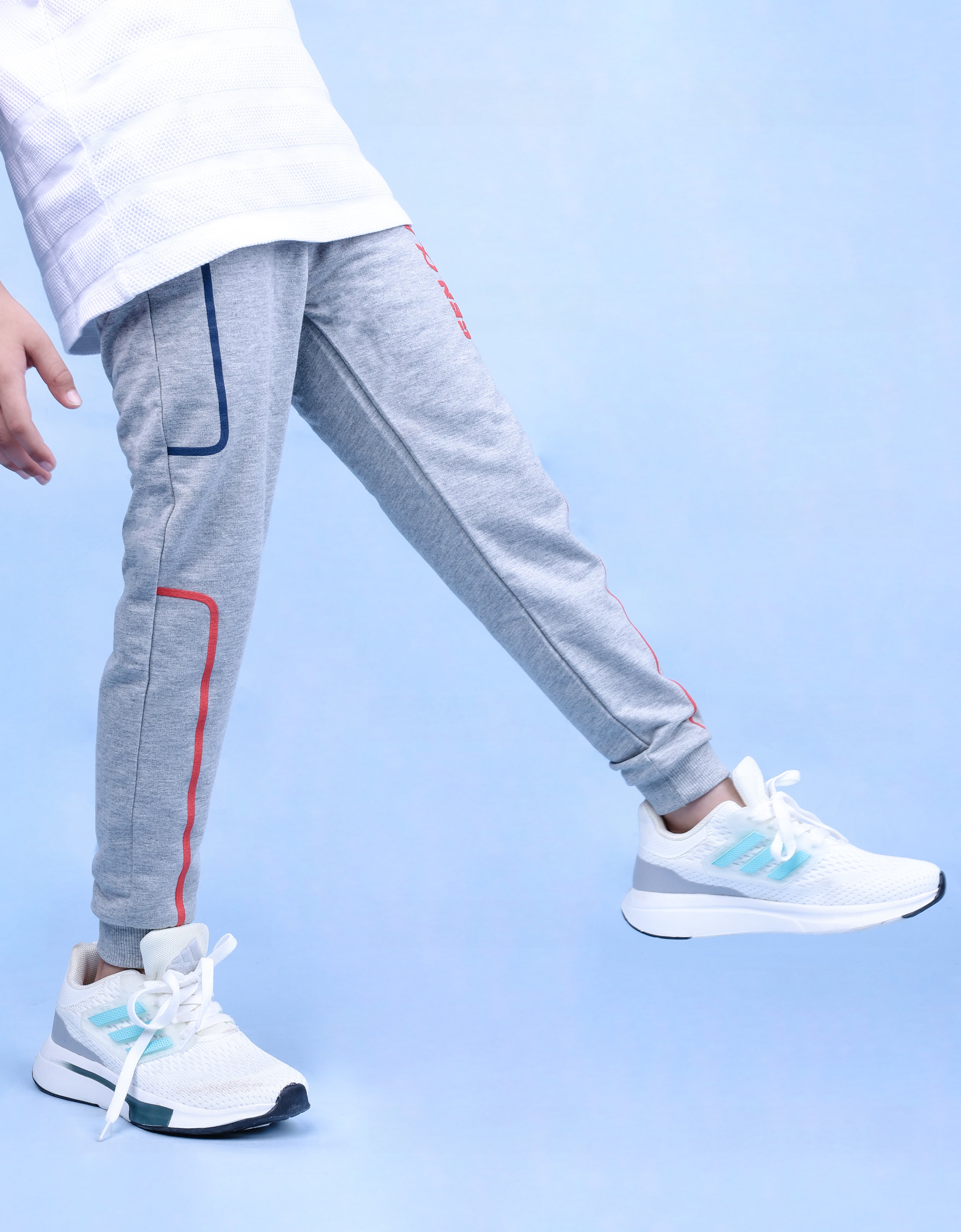 Cotton Loopknit Full Length Puff Lines Gen Alpha Printed Joggers - Grey