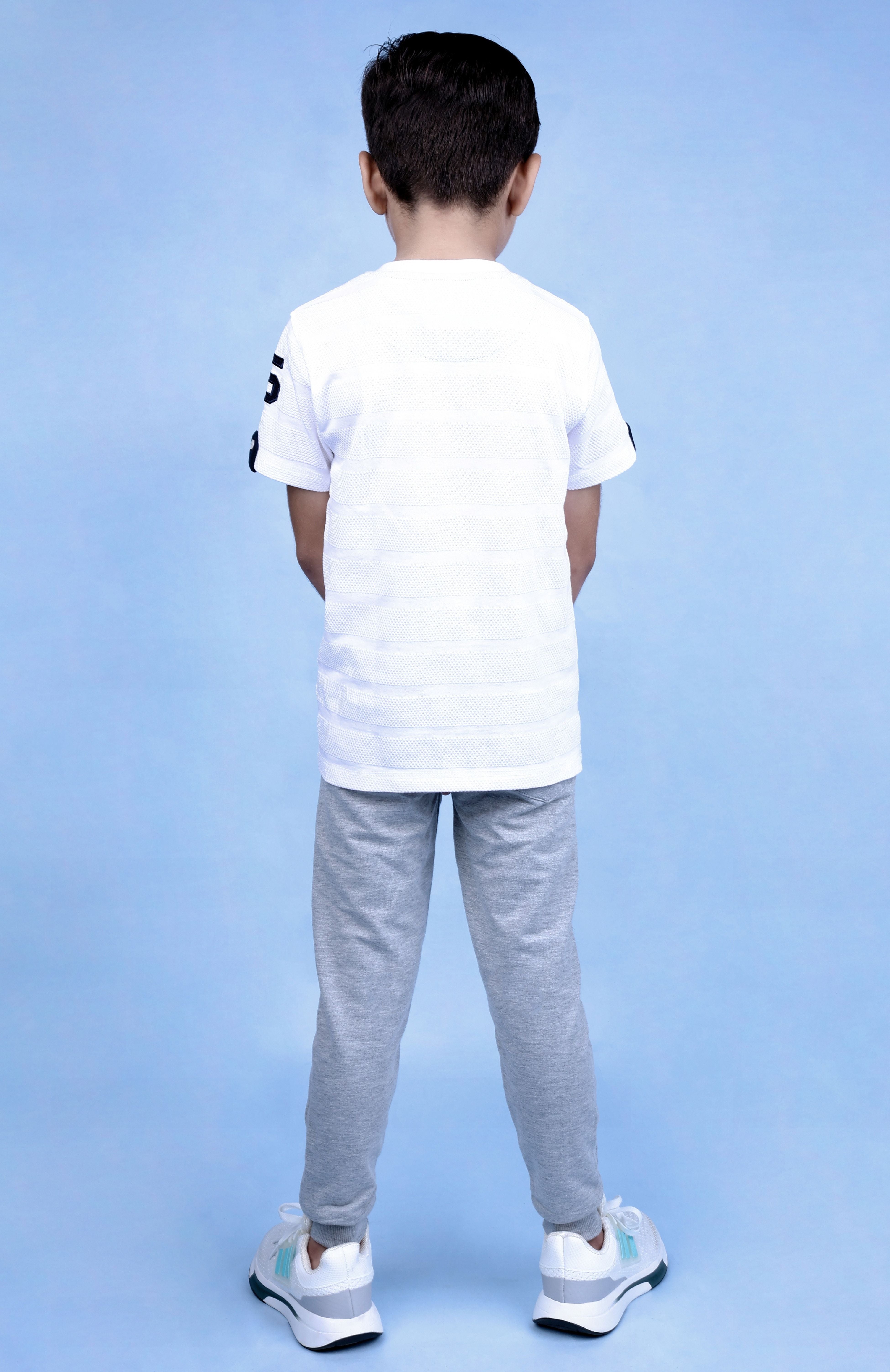 Cotton Loopknit Full Length Puff Lines Gen Alpha Printed Joggers - Grey