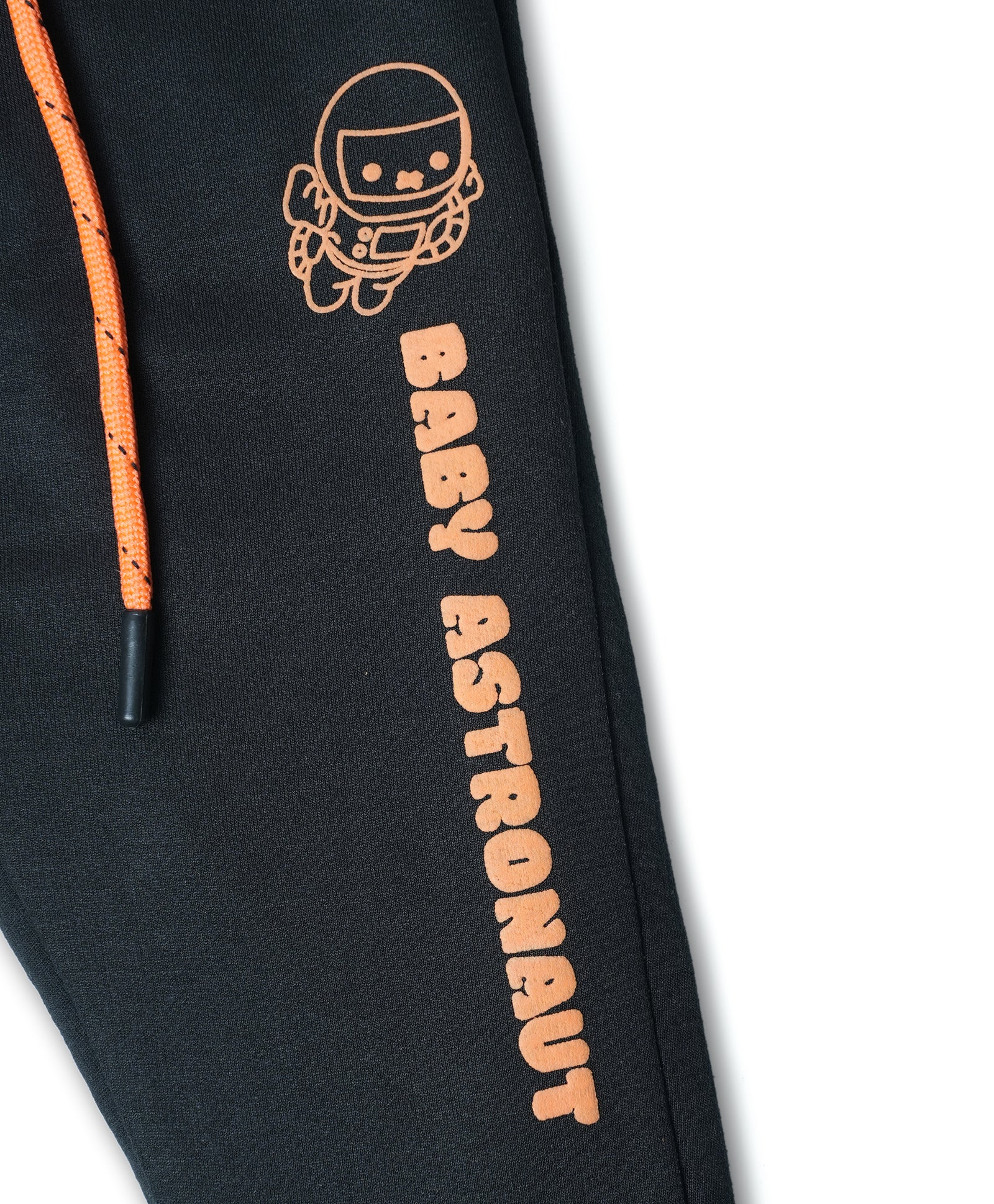 Cotton Looper Full Length Baby Astronaut Printed Joggers - Black OR