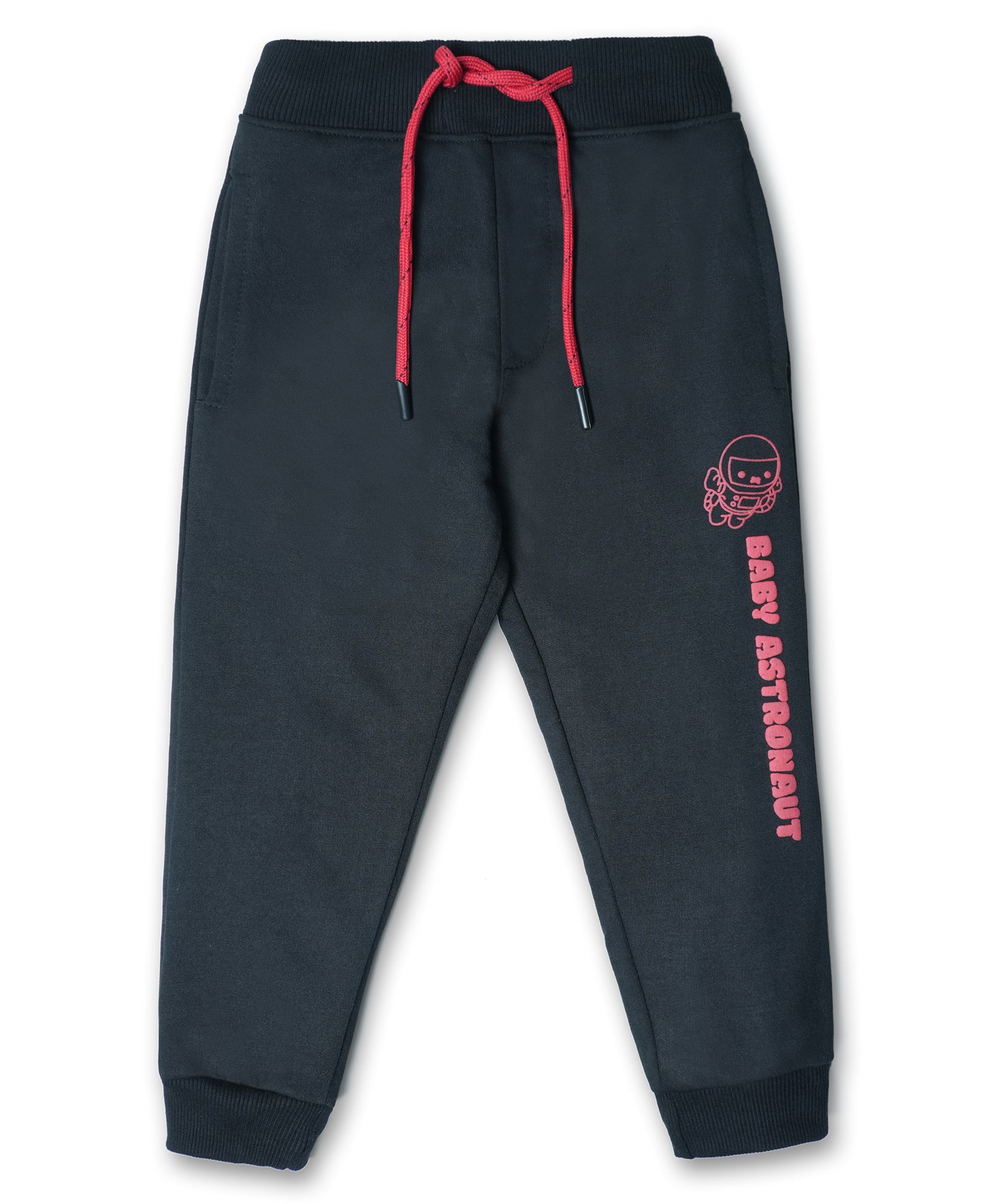 Cotton Looper Full Length Baby Astronaut Printed Joggers - Black RD