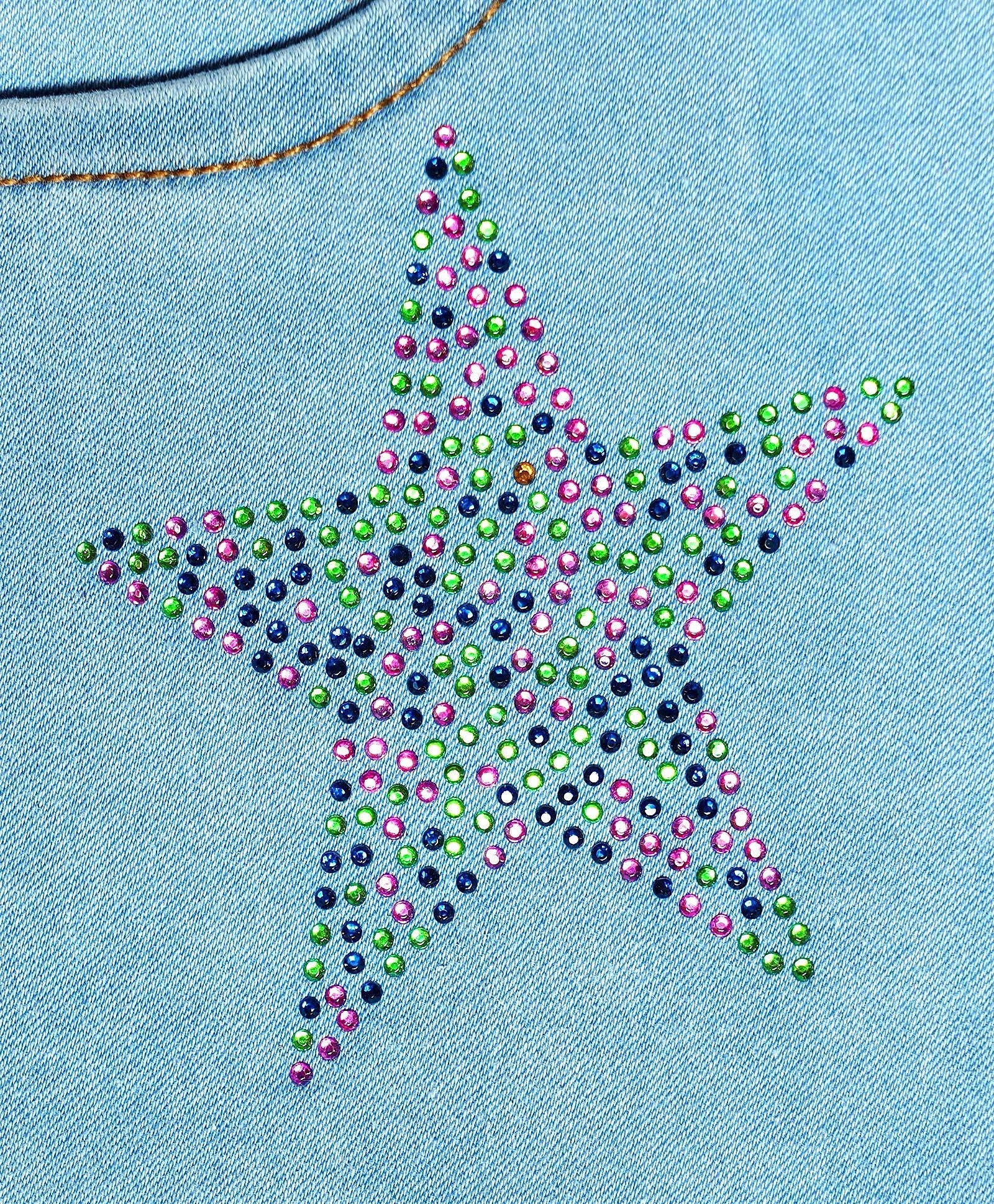 Stretchable Flared Jeans with Rhinestone Stars