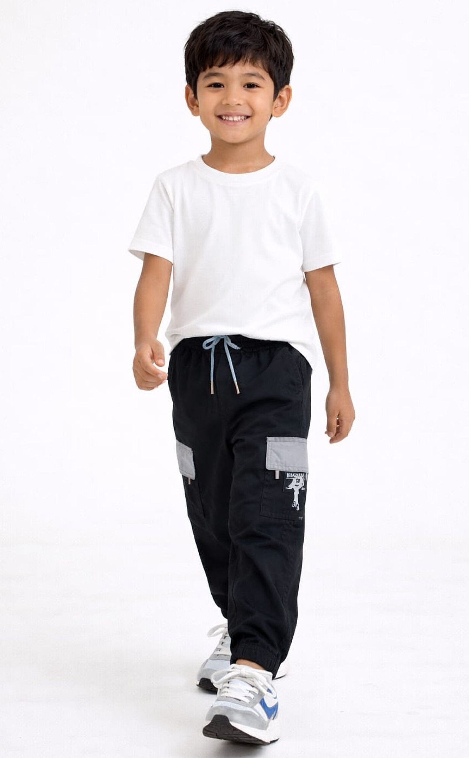 Cotton Woven Cargo Pants with Fancy Side Pockets - Black
