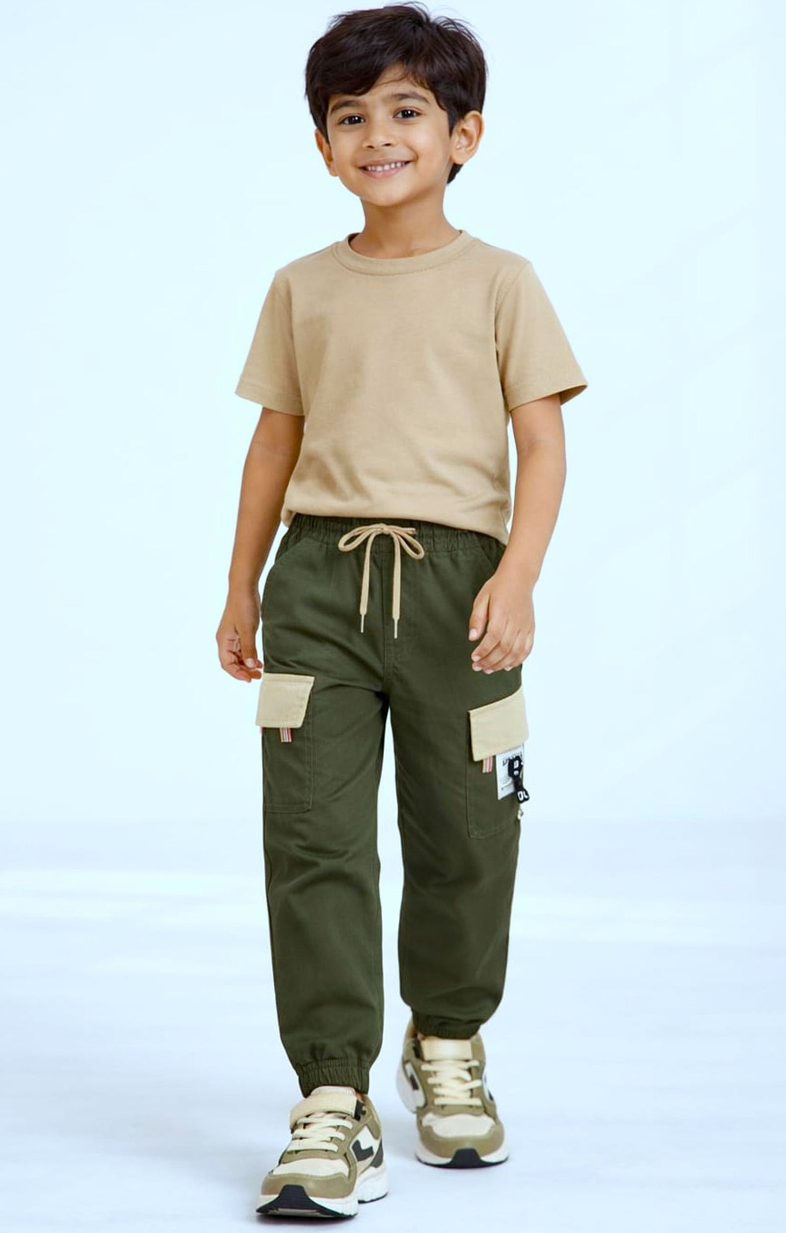 Cotton Woven Cargo Pants with Fancy Side Pockets - Military Green