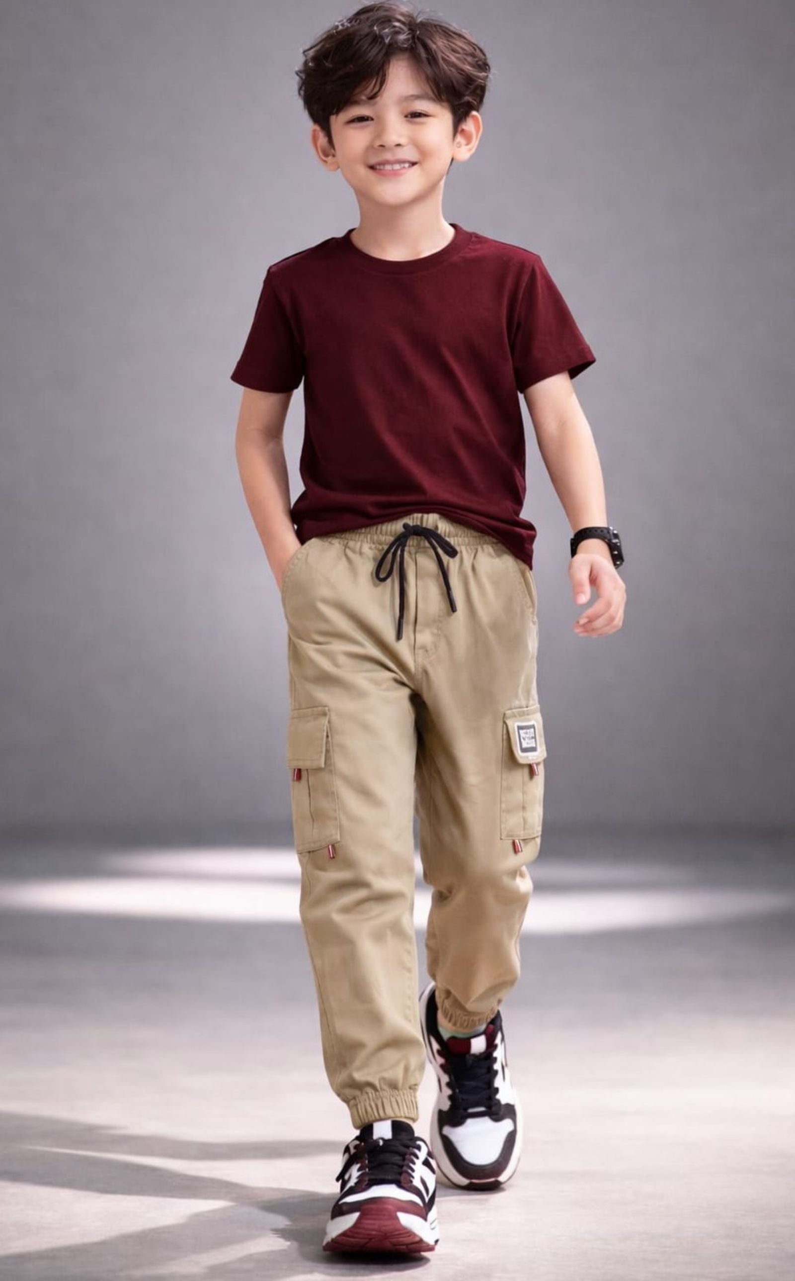 Cotton Woven Cargo Pants with Side Pockets - Khaki
