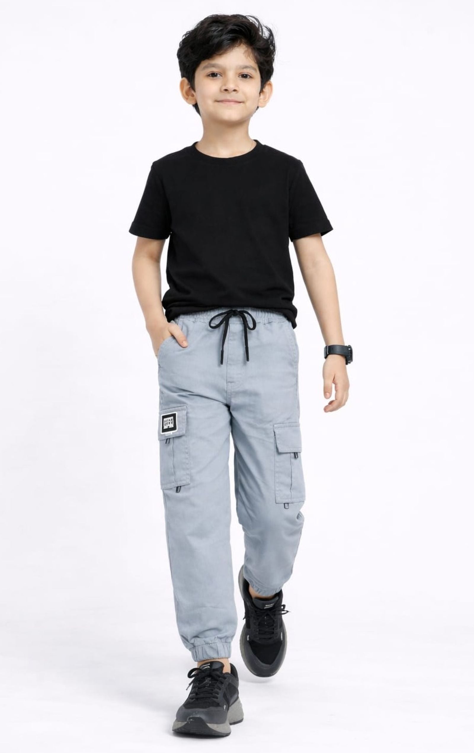 Cotton Woven Cargo Pants with Side Pockets - Ash Grey