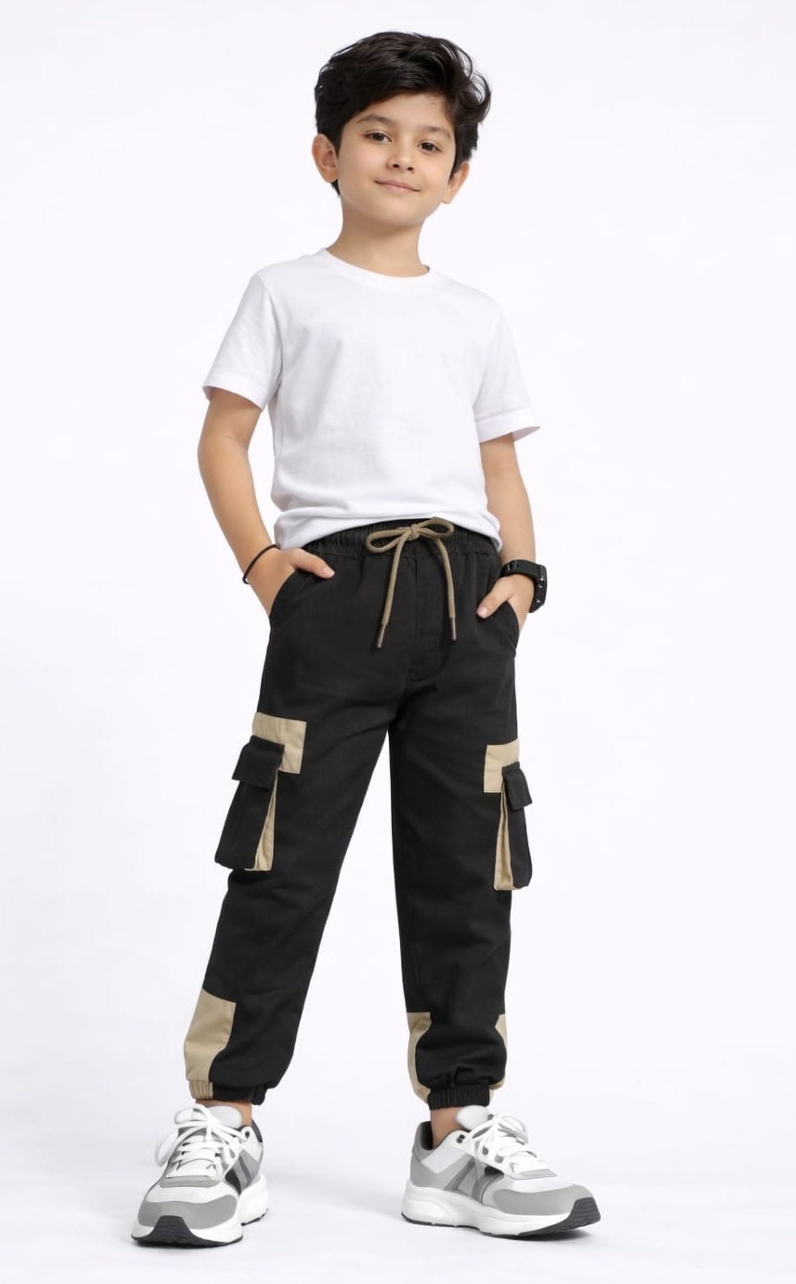 Cotton Woven Cargo Pants with Fancy Box Pockets - Coffee