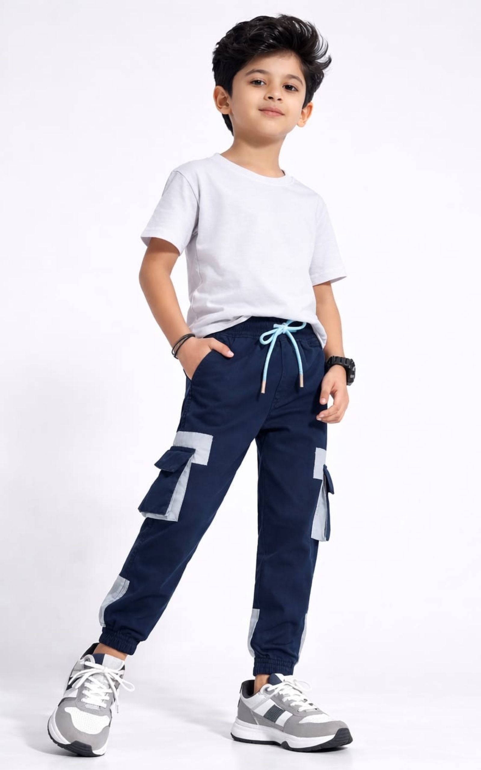 Cotton Woven Cargo Pants with Fancy Box Pockets - Navyblue