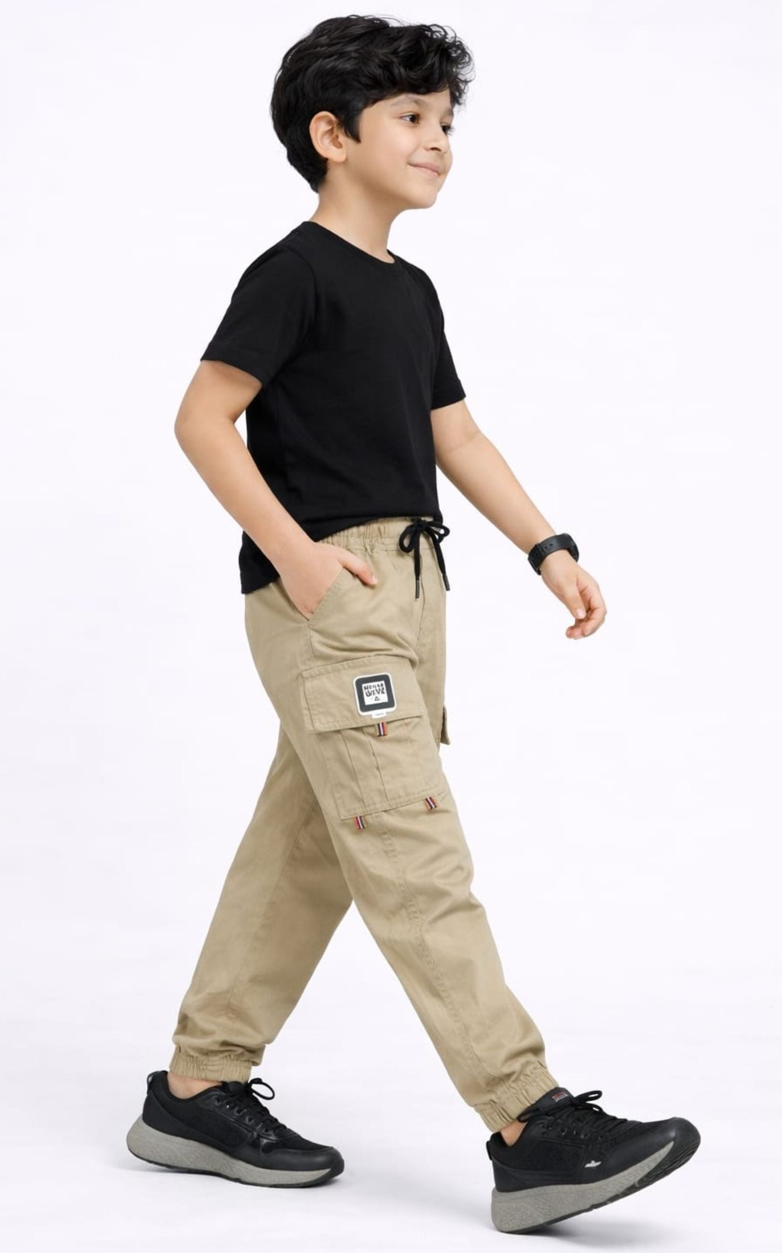 Cotton Woven Cargo Pants with Side Pockets - Khaki