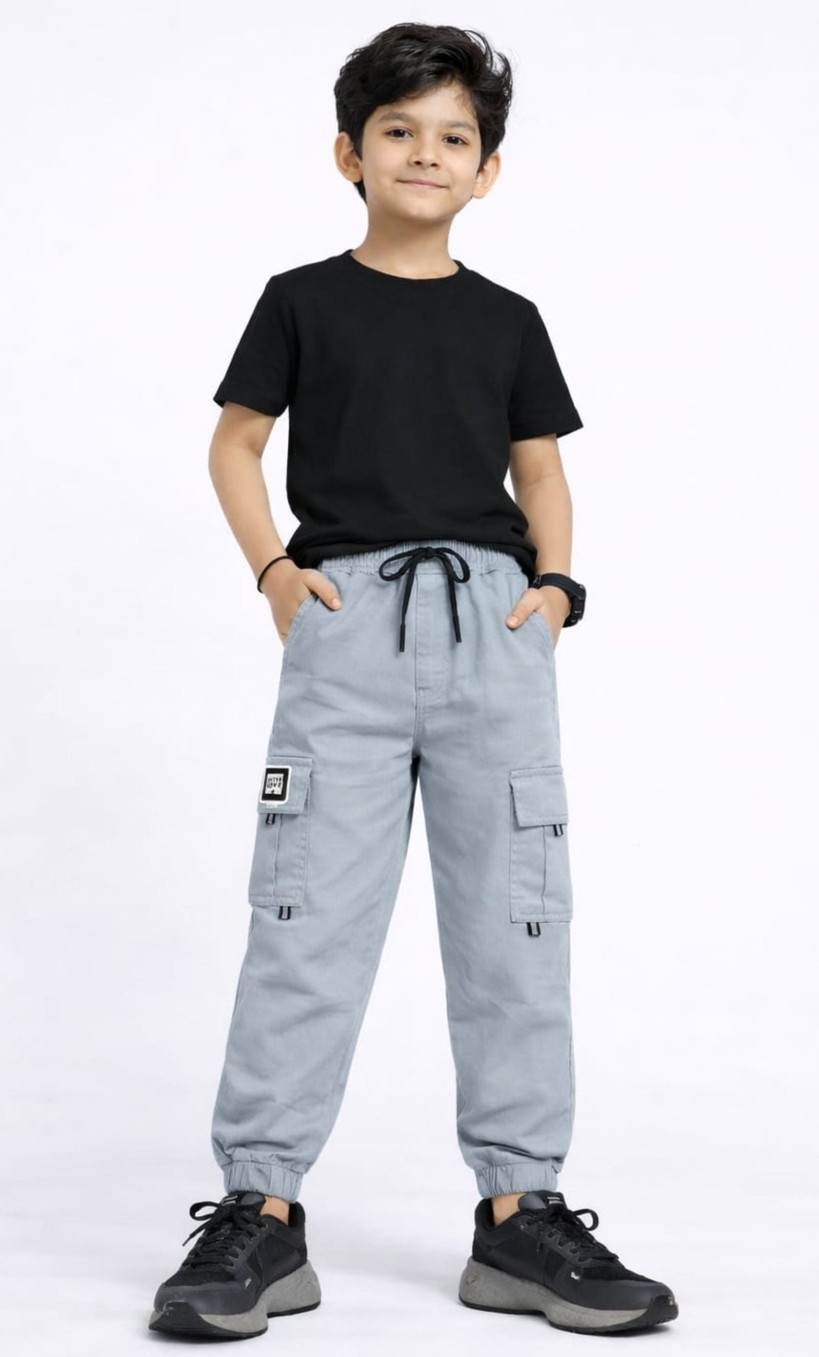 Cotton Woven Cargo Pants with Side Pockets - Ash Grey